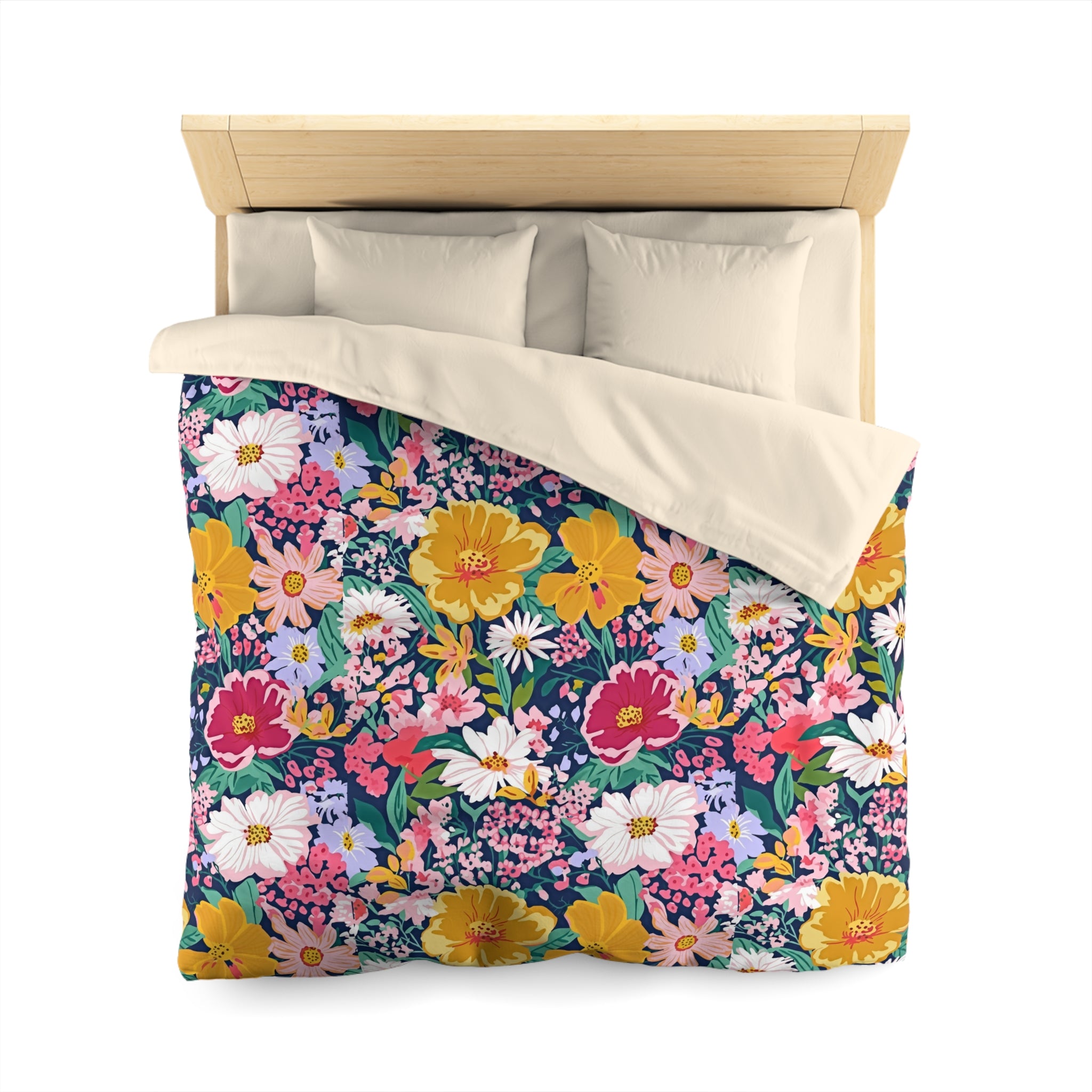 The Artisanal Flora Gallery Floral Duvet Cover — Bright Garden Bloom Microfiber Bedding - Creations by Chris and Carlos