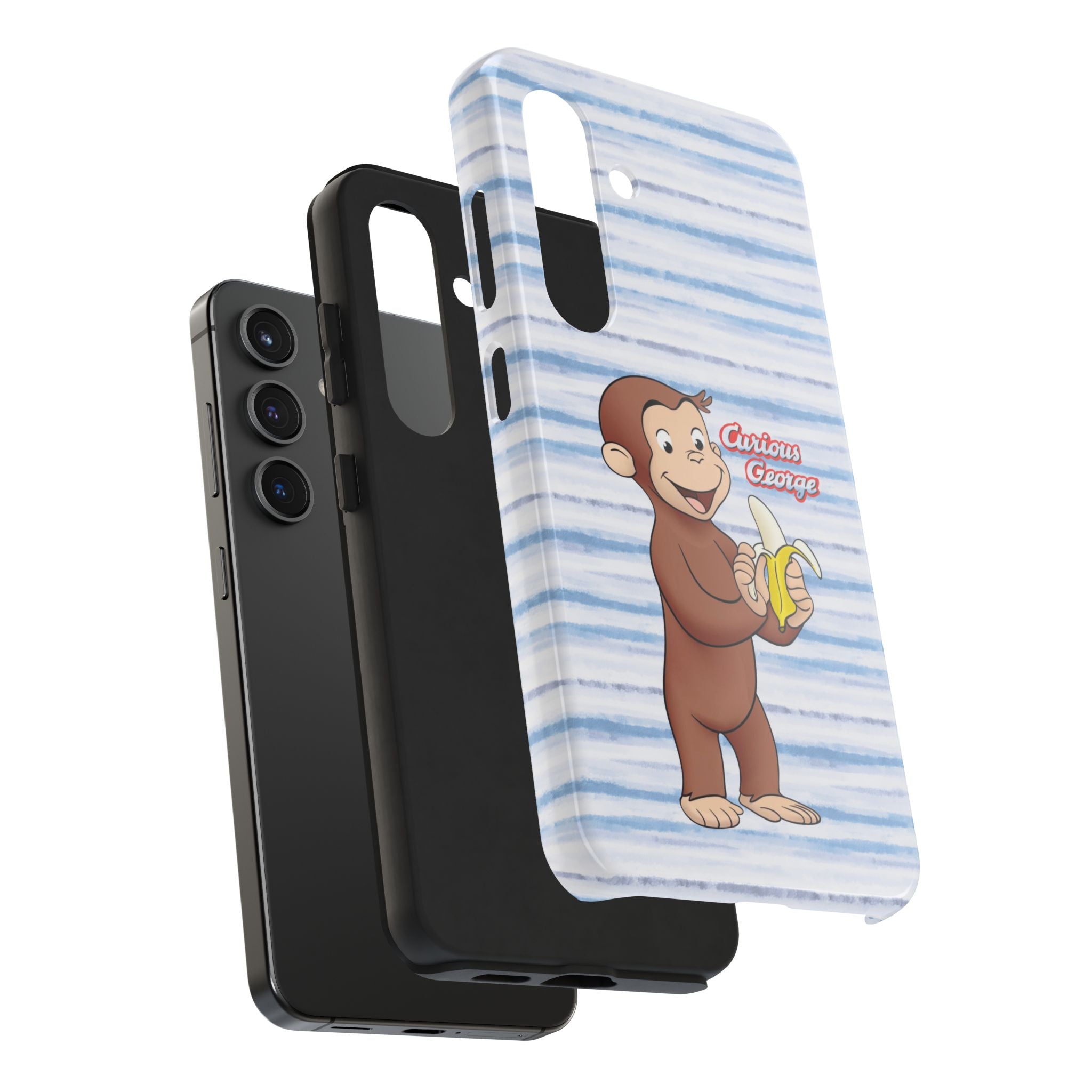Curious George Banana Tough Phone Case — Cute Kids iPhone Cover, Blue Stripe Protective Case - Creations by Chris and Carlos