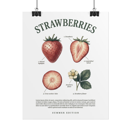 Strawberries Botanical Poster — Rolled Vintage Fruit Print - Creations by Chris and Carlos