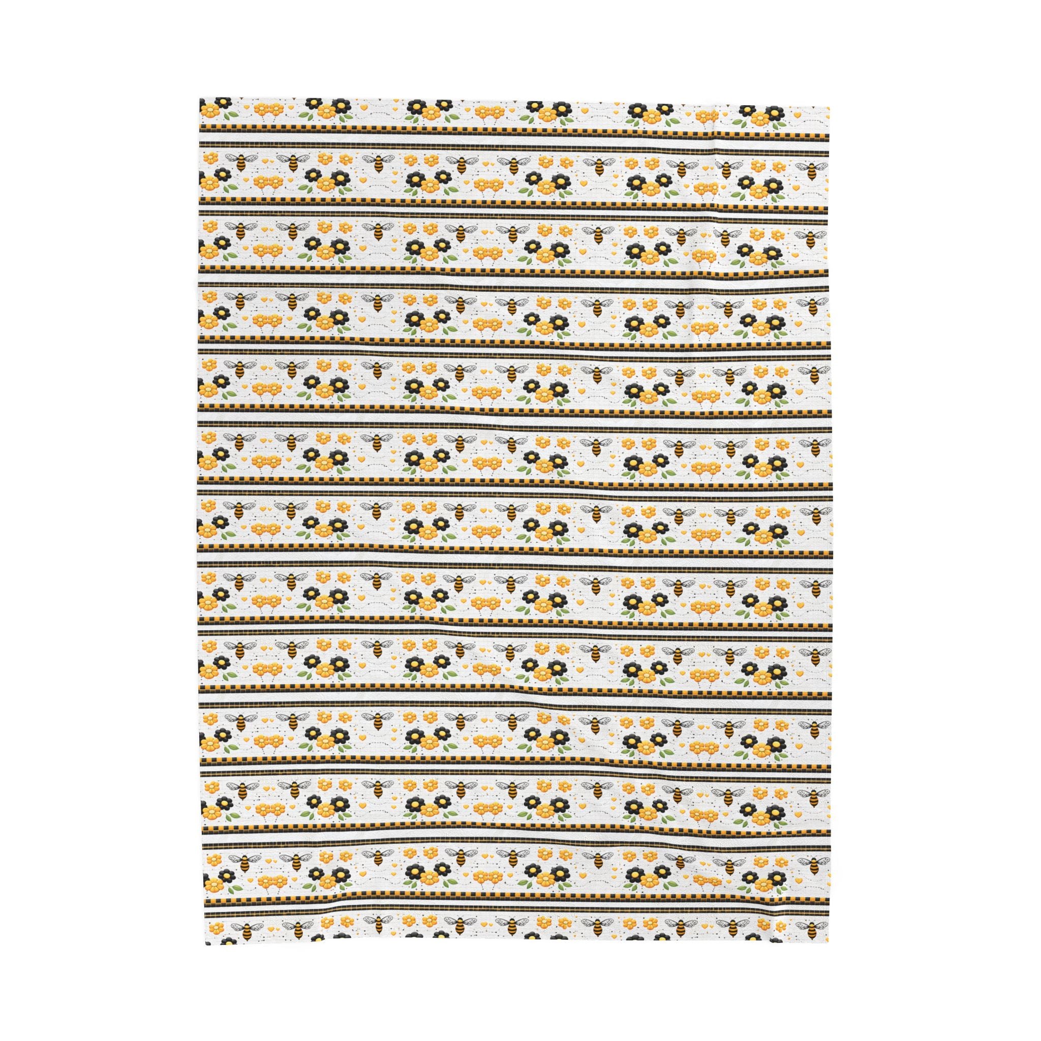 Bee & Sunflower Velveteen Plush Blanket — Cozy Floral Throw for Spring, Garden Lovers & Gift Giving - Creations by Chris and Carlos