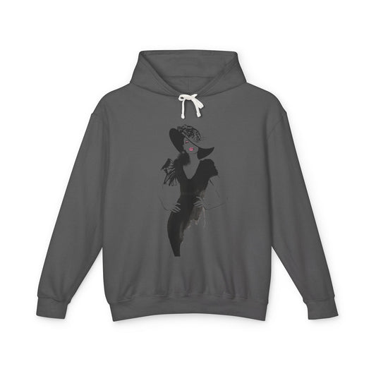 Retro Femme Fashion Hoodie — Vintage Black & White Glamour Illustration - Creations by Chris and Carlos