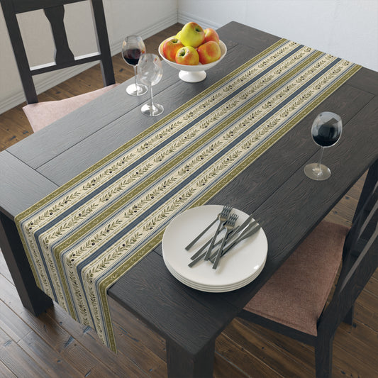 Country Stripe Table Runner — Olive & Blue Floral Border - Creations by Chris and Carlos