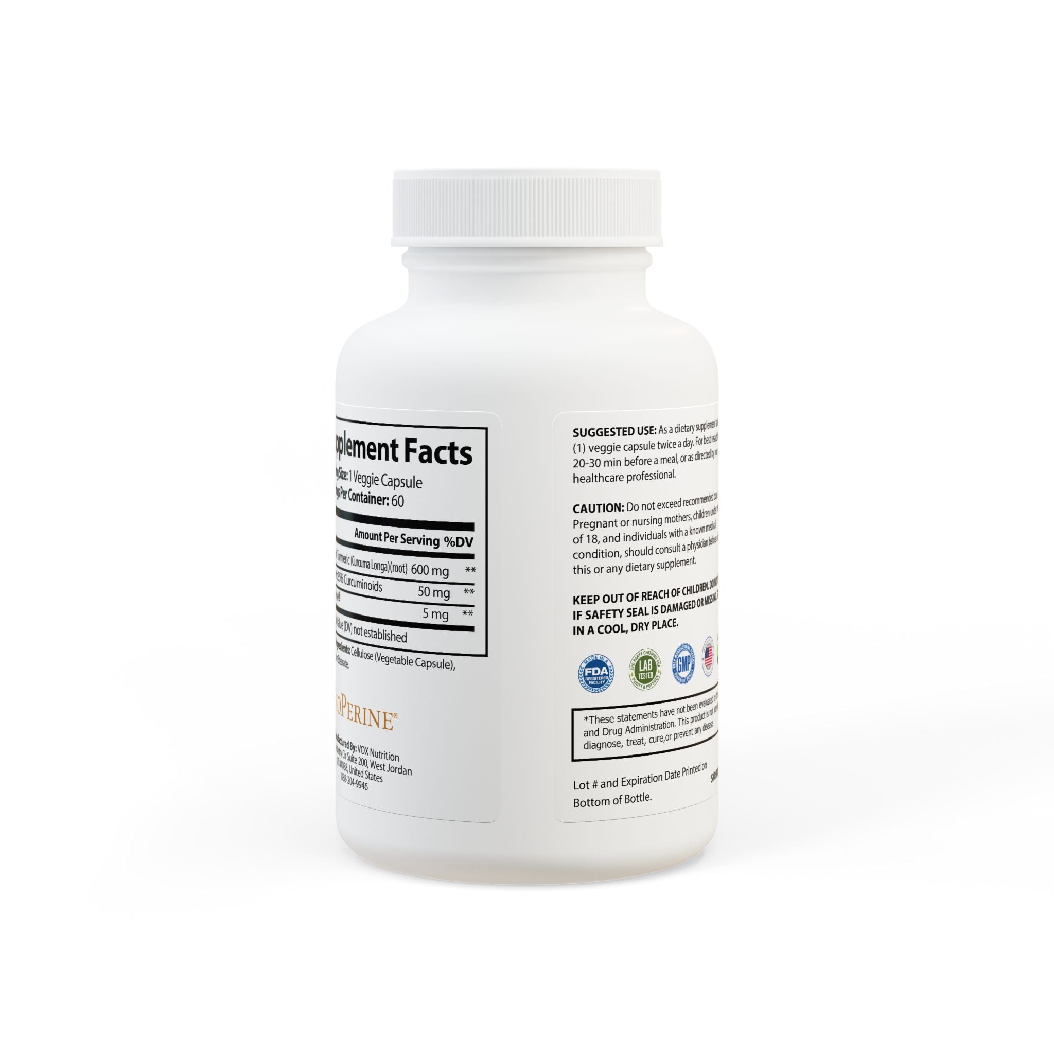Turmeric with BioPerine® (Black Pepper Fruit Extract) Supplement (60 Capsules) - Creations by Chris and Carlos