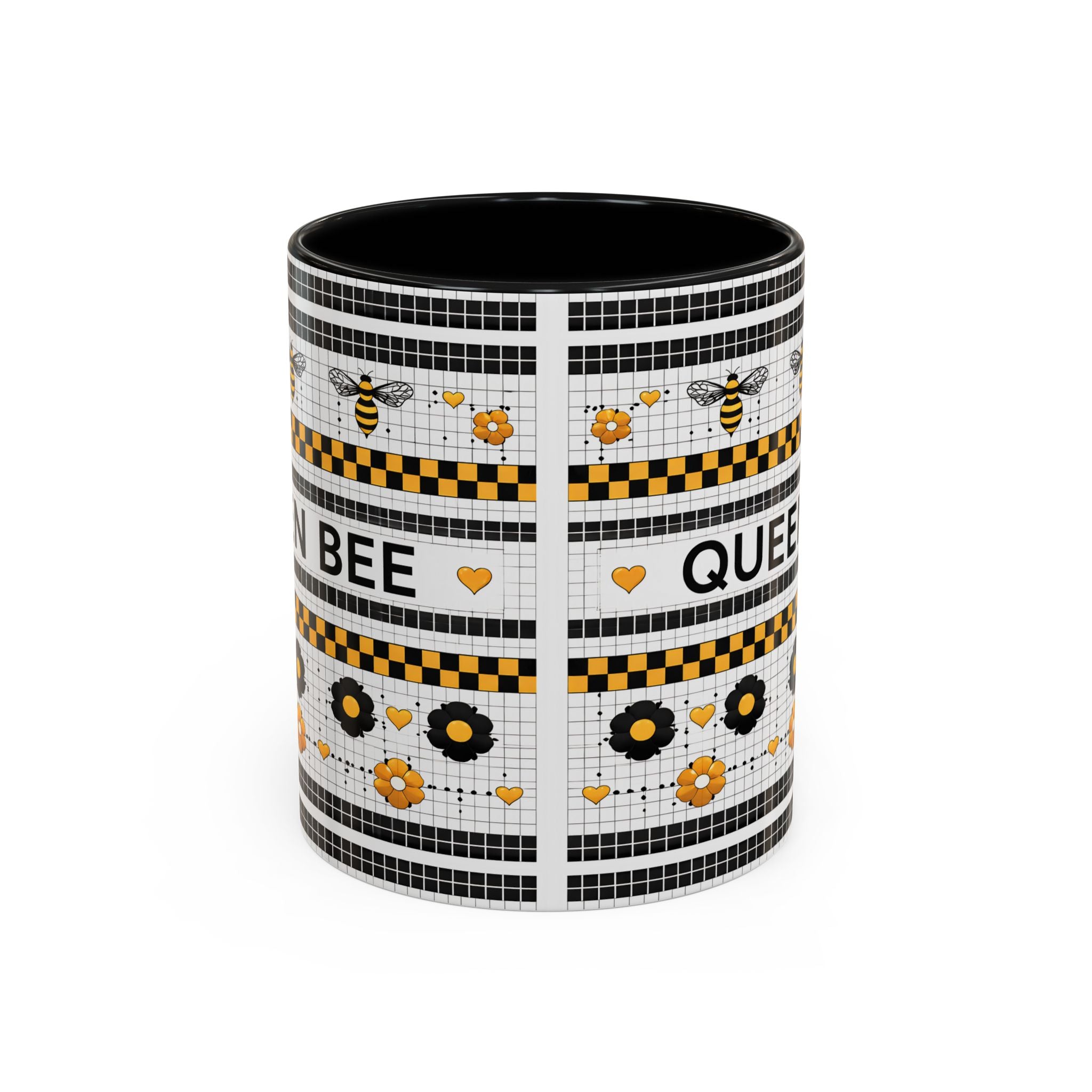 Queen Bee Coffee Mug — Black & Yellow Floral Accent Mug (11/15oz) - Creations by Chris and Carlos