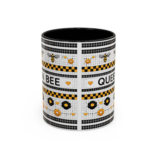 Queen Bee Coffee Mug — Black & Yellow Floral Accent Mug (11/15oz) - Creations by Chris and Carlos