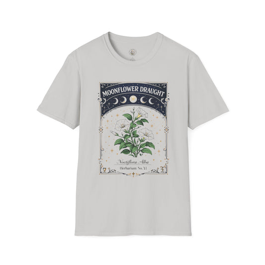 Old Soul Apothecary Moonflower Draught T‑Shirt — Botanical Moon Phase Graphic Tee - Creations by Chris and Carlos