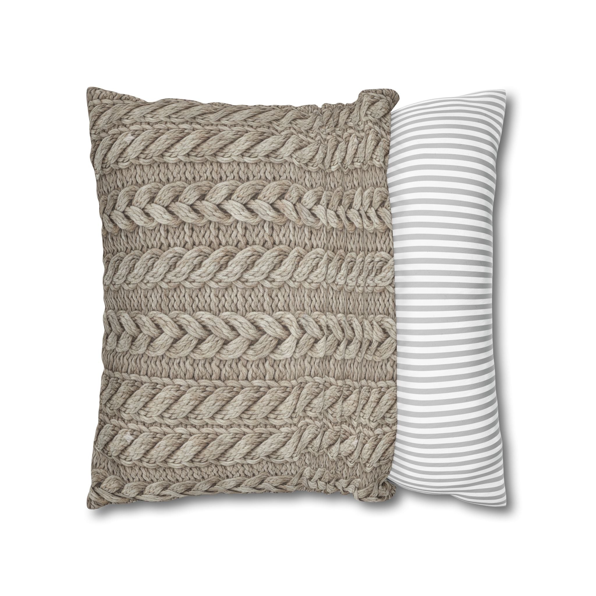 Plumstead Manor Cozy Cable Knit Decorative Pillowcase — Neutral Beige Square Throw Pillow Cover - Creations by Chris and Carlos