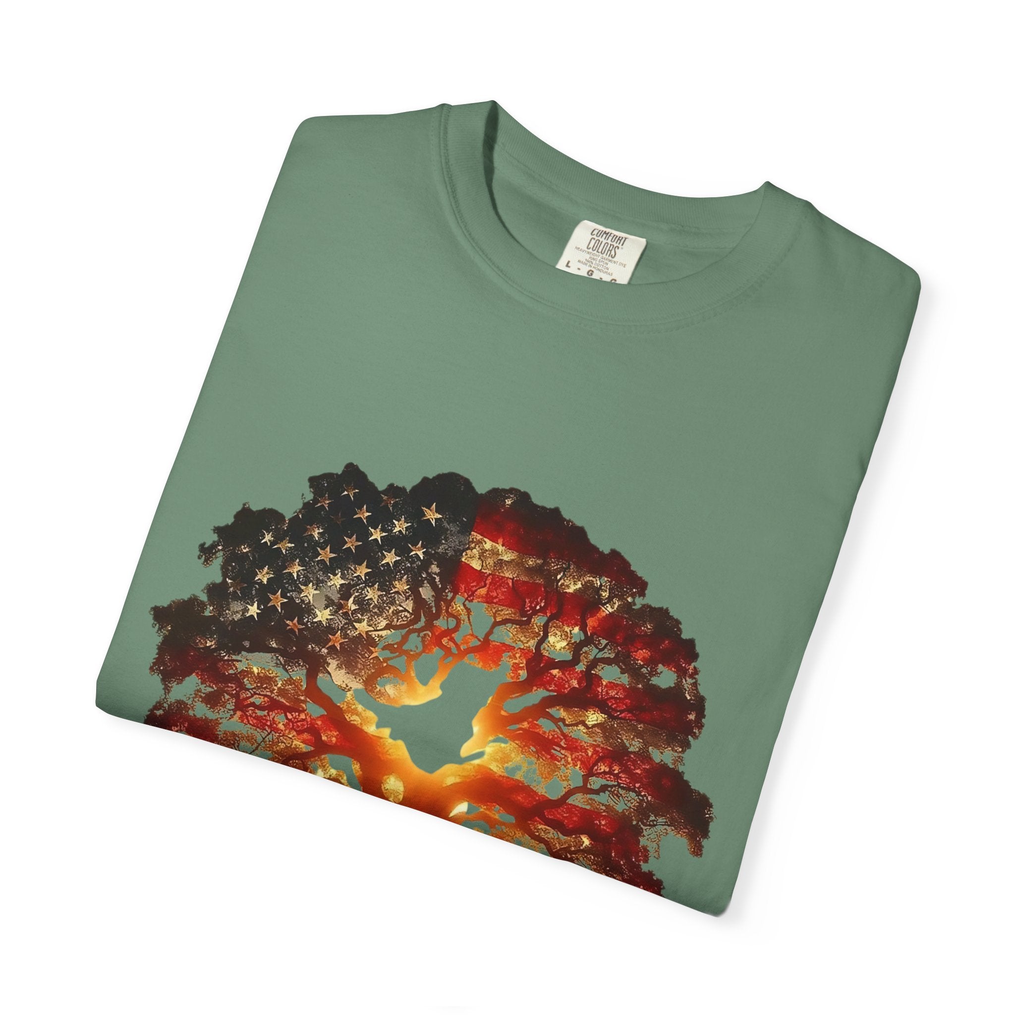 Patriotic Tree of Life T-Shirt — American Flag Sunset Graphic - Creations by Chris and Carlos