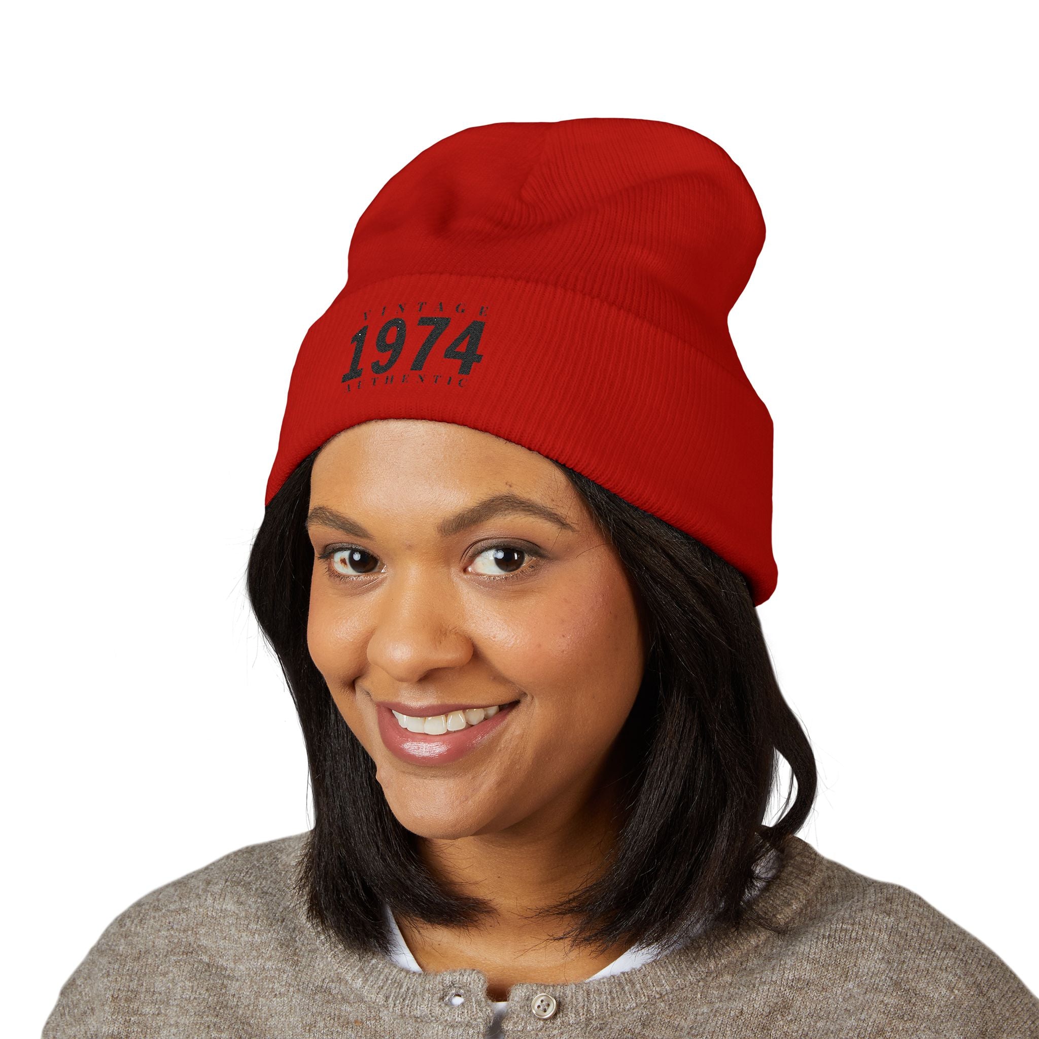 Vintage 1974 Embroidered Cuffed Beanie- Personalize - Creations by Chris and Carlos