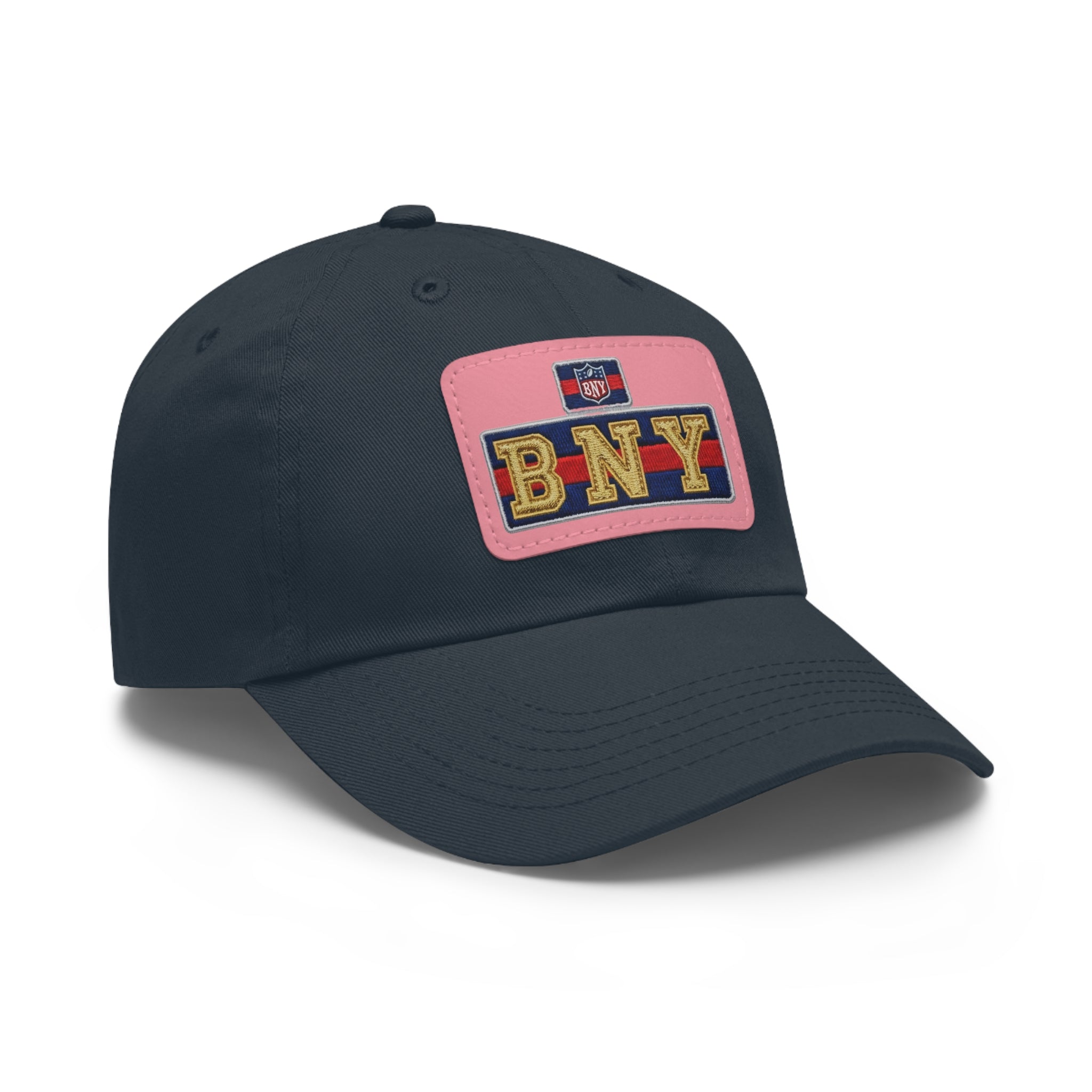 BNY Leather Patch Dad Hat – Vintage Varsity Baseball Cap - Creations by Chris and Carlos