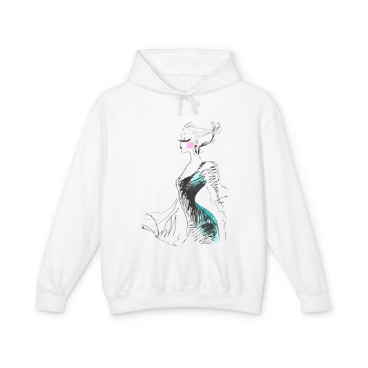 Fashion Sketch Hoodie — Elegant Brushstroke Dress Illustration - Creations by Chris and Carlos