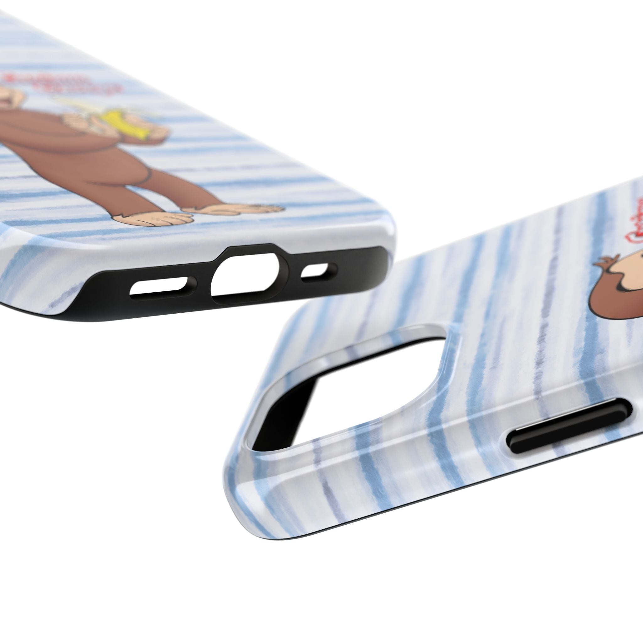 Curious George Banana Tough Phone Case — Cute Kids iPhone Cover, Blue Stripe Protective Case - Creations by Chris and Carlos