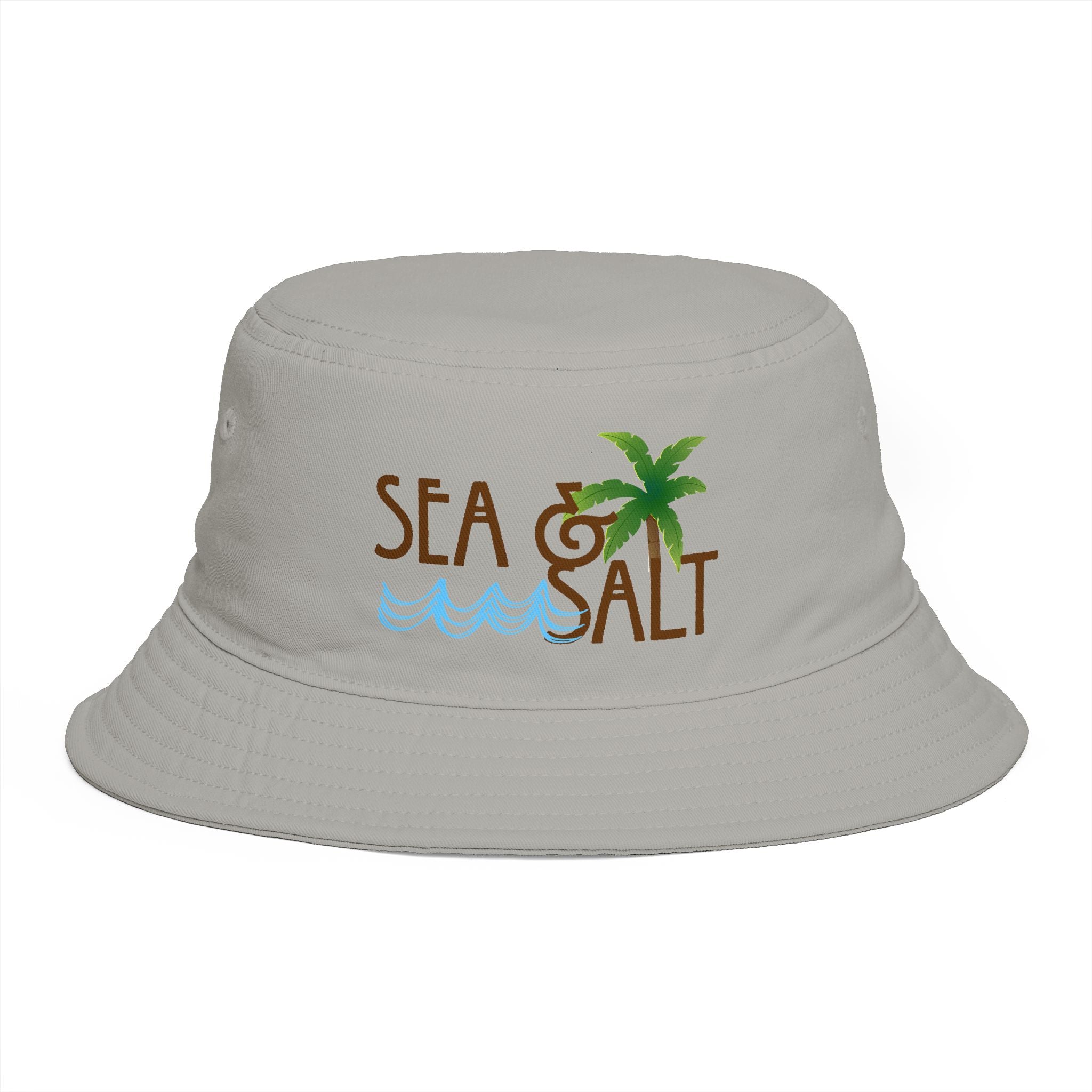 Sea & Salt Embroidered Bucket Hat — Palm Tree Beach Sun Hat - Creations by Chris and Carlos