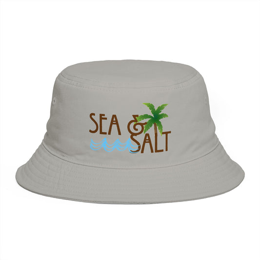 Sea & Salt Embroidered Bucket Hat — Palm Tree Beach Sun Hat - Creations by Chris and Carlos