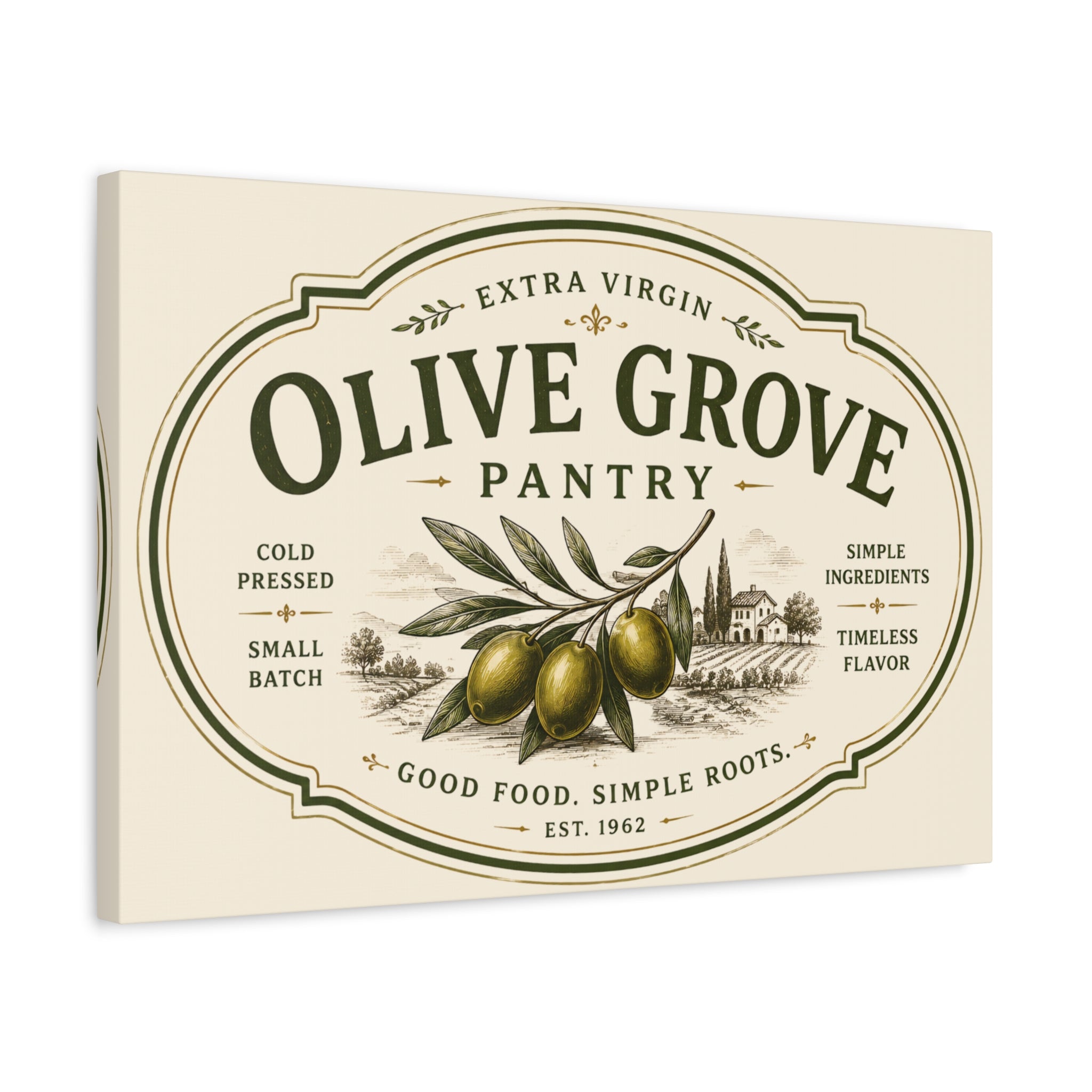 Olive Grove Pantry Matte Canvas Wall Art – Rustic Kitchen Sign, "Olive Grove" Vintage Olive Label - Creations by Chris and Carlos