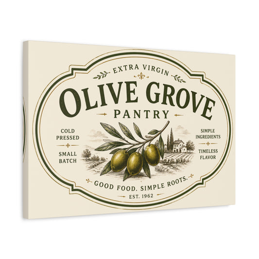 Olive Grove Pantry Matte Canvas Wall Art – Rustic Kitchen Sign, "Olive Grove" Vintage Olive Label - Creations by Chris and Carlos