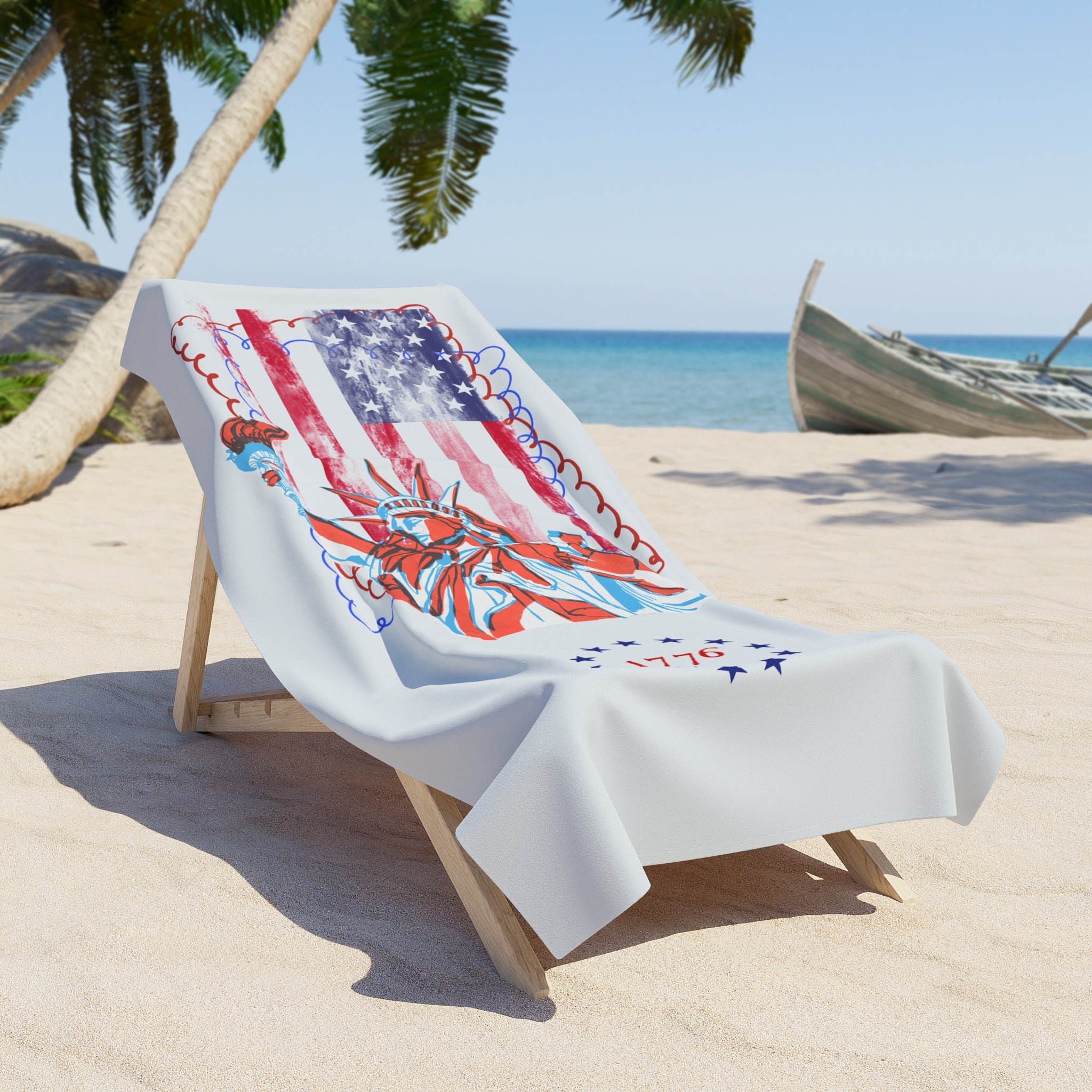 1776 Statue of Liberty American Flag Beach Towel — Patriotic Fourth of July Pool & Beach Towel - Creations by Chris and Carlos