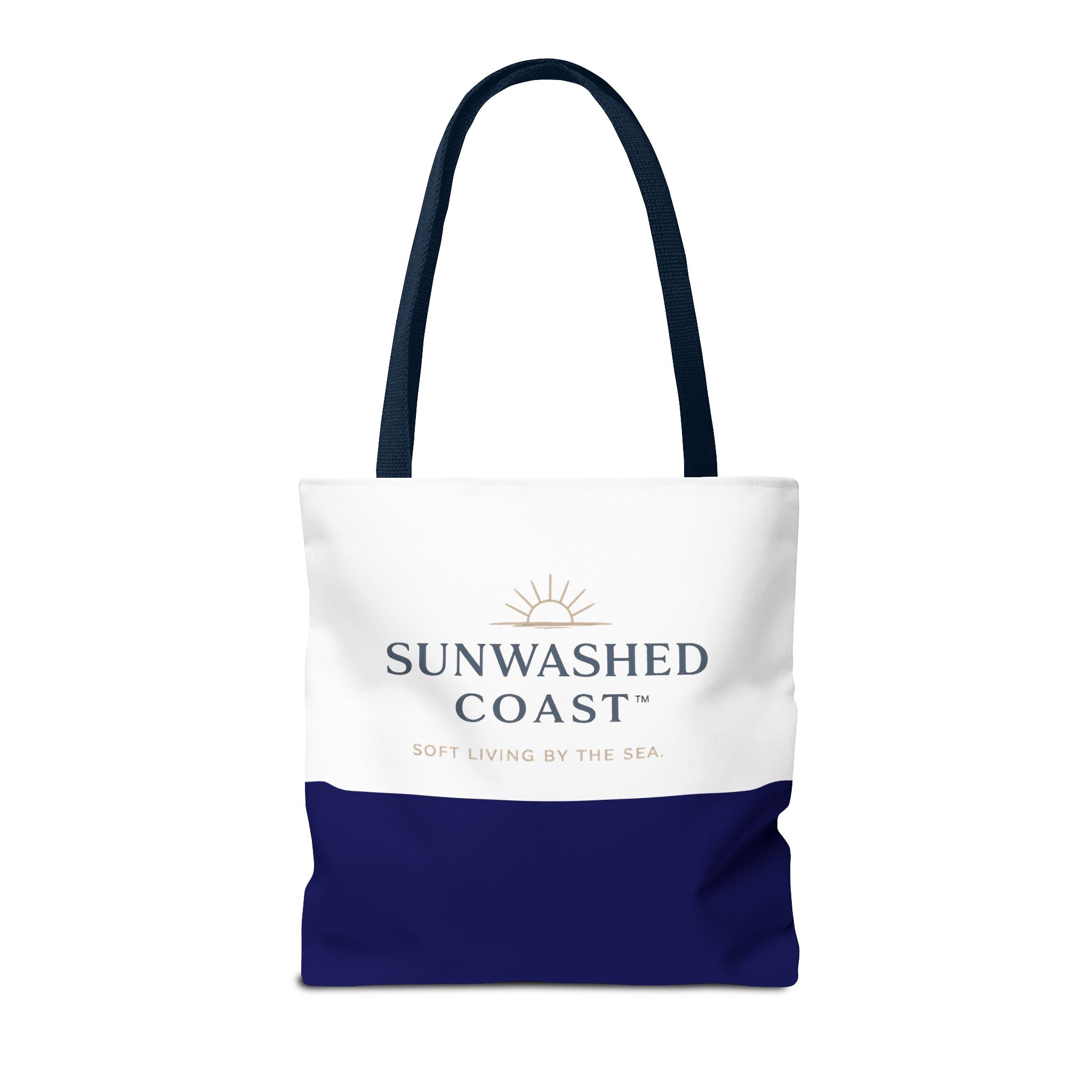Sunwashed Coast Tote Bag — Coastal Canvas Beach Tote with 'Soft Living by the Sea' Logo - Creations by Chris and Carlos