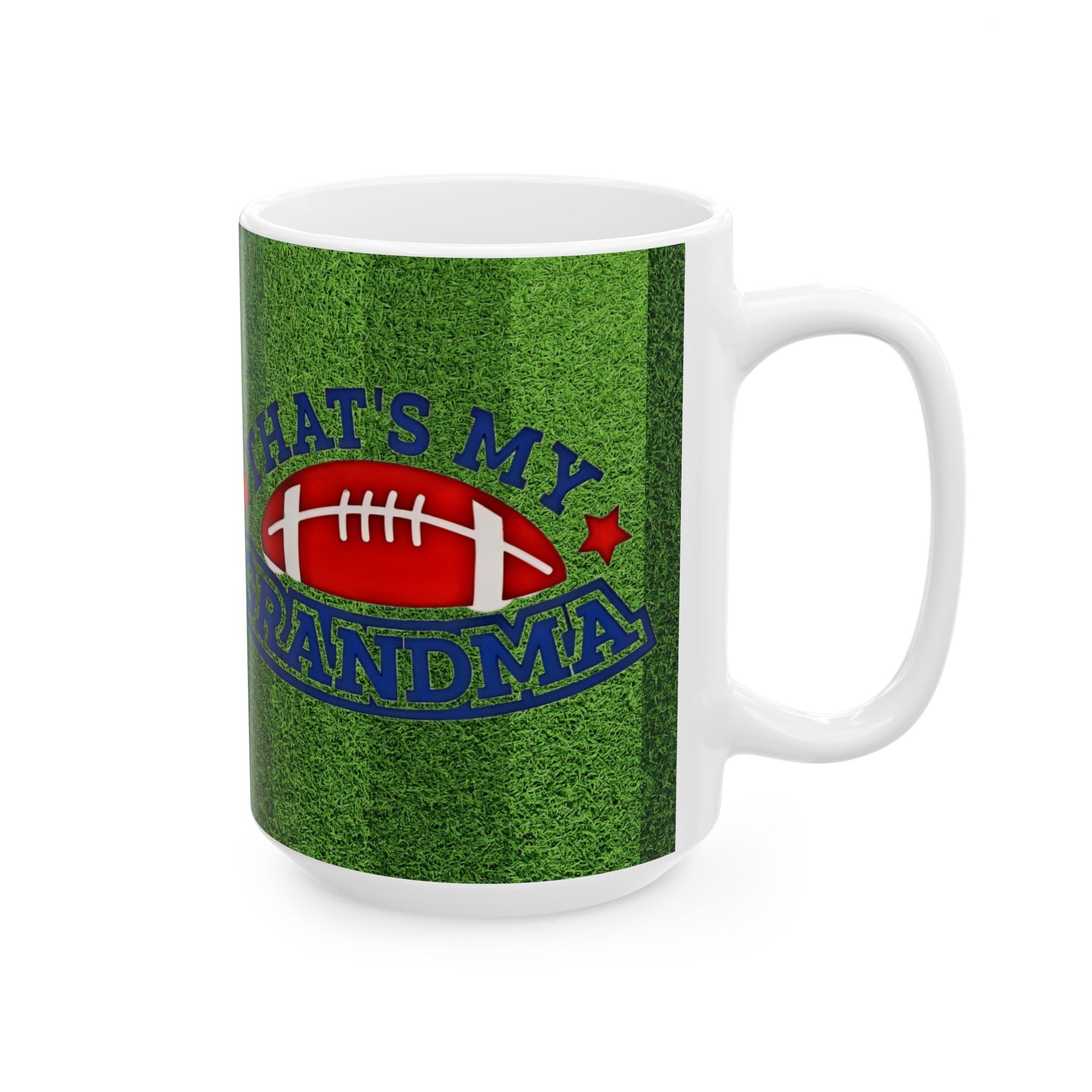 That’s My Grandma Football Mug — Green Field Ceramic Coffee Cup (11oz, 15oz) - Creations by Chris and Carlos