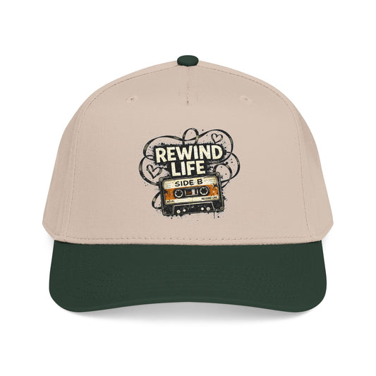 Rewind Life Cassette Cap — Retro Music Mid-Profile Baseball Hat - Creations by Chris and Carlos