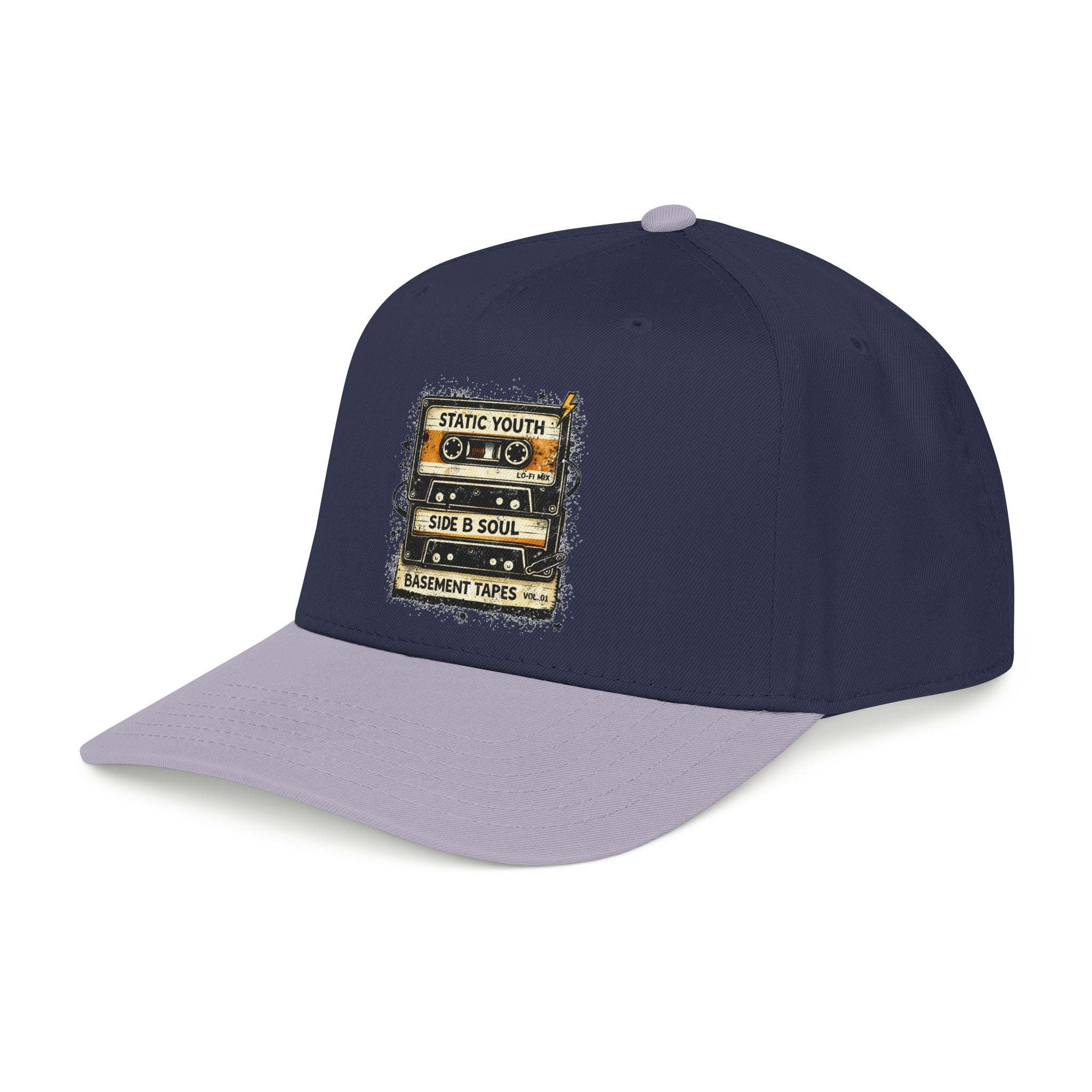 Vintage Cassette Baseball Cap — "Static Youth / Side B Soul" Retro Tape Design - Creations by Chris and Carlos