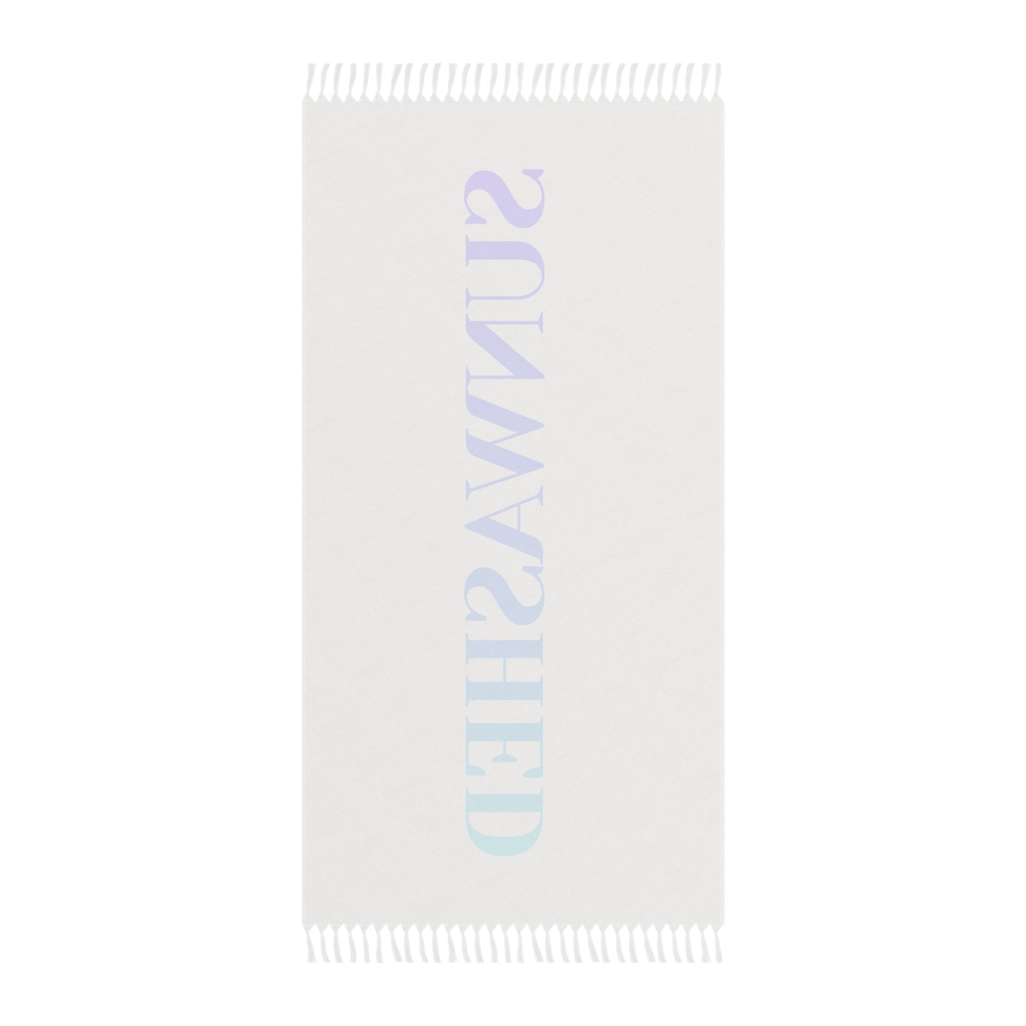 Sunwashed Boho Beach Towel – Ombre Vertical Text Fringe - Creations by Chris and Carlos