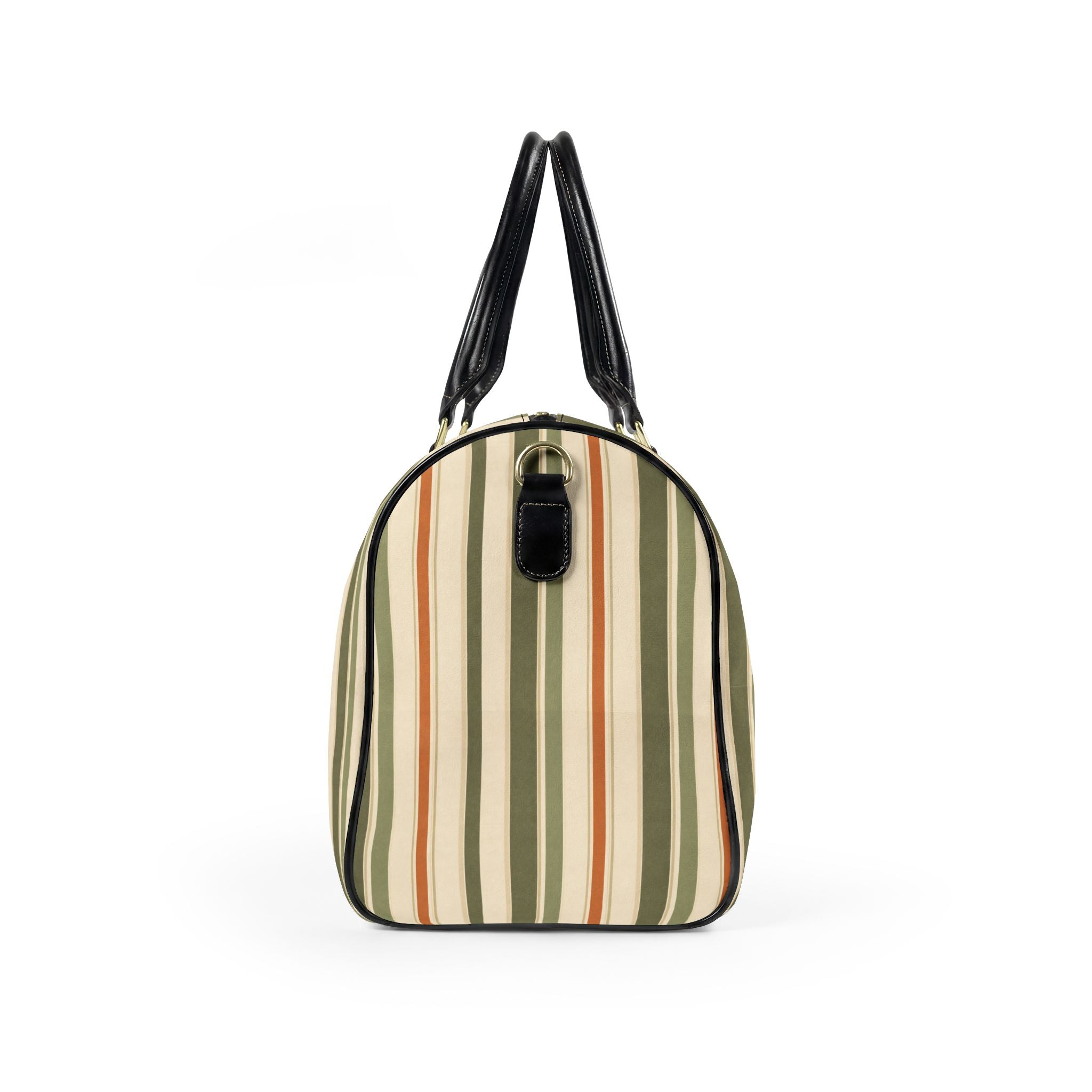 Striped Leather Weekender Bag — Olive & Tan Travel Duffle - Creations by Chris and Carlos