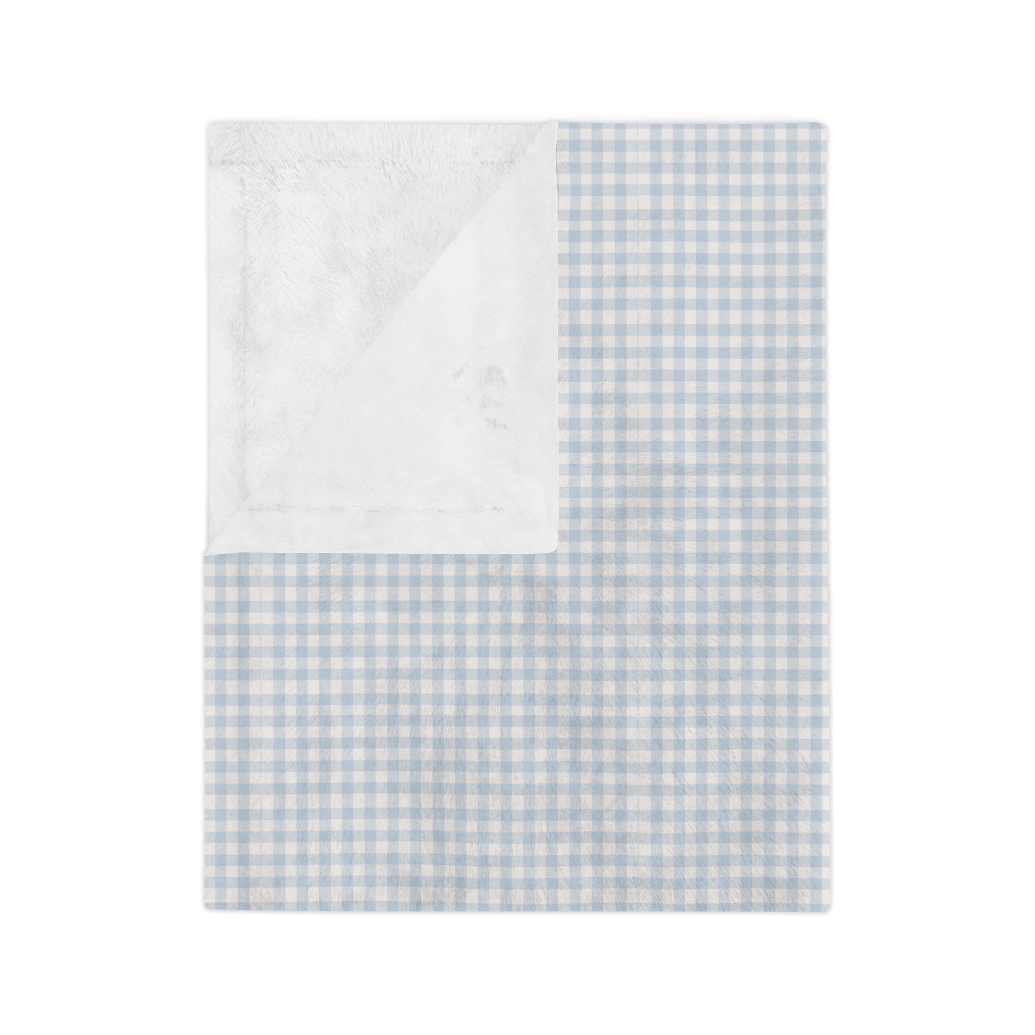 Light Blue Gingham Velveteen Microfiber Blanket — Cozy Plaid Throw for Nursery & Home - Creations by Chris and Carlos