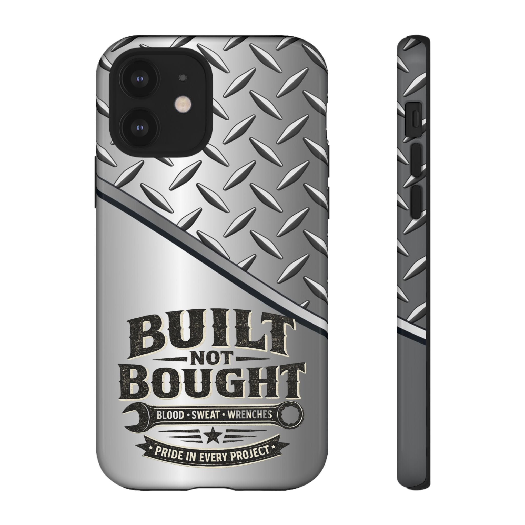 Built Not Bought Metal Diamond-Plate Phone Case — Rugged Tool Lover Gift - Creations by Chris and Carlos