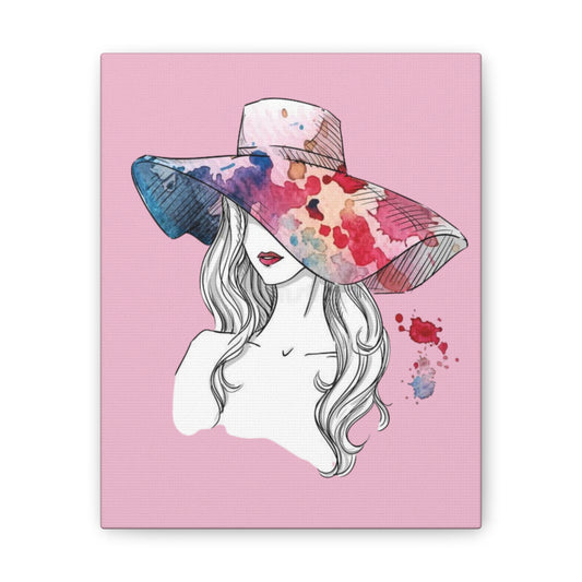 Watercolor Sun Hat Portrait Canvas Art – Fashion Illustration Wall Decor - Creations by Chris and Carlos