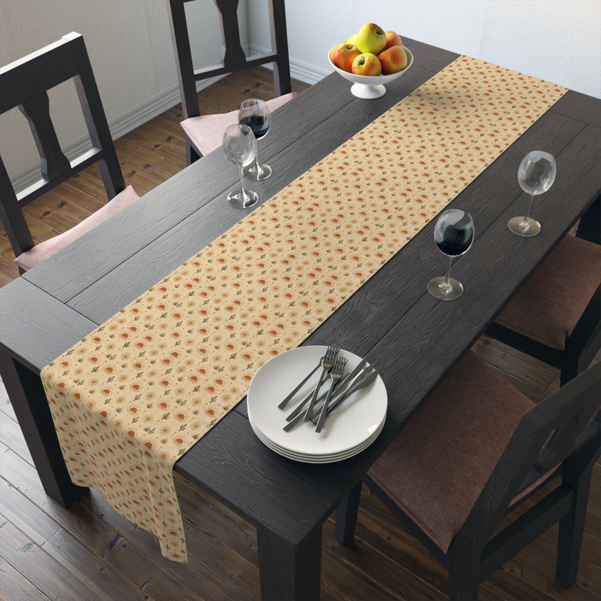Autumn Harvest Table Runner - Fall Leaves & Pumpkins Cotton-Poly Dining Decor - Creations by Chris and Carlos