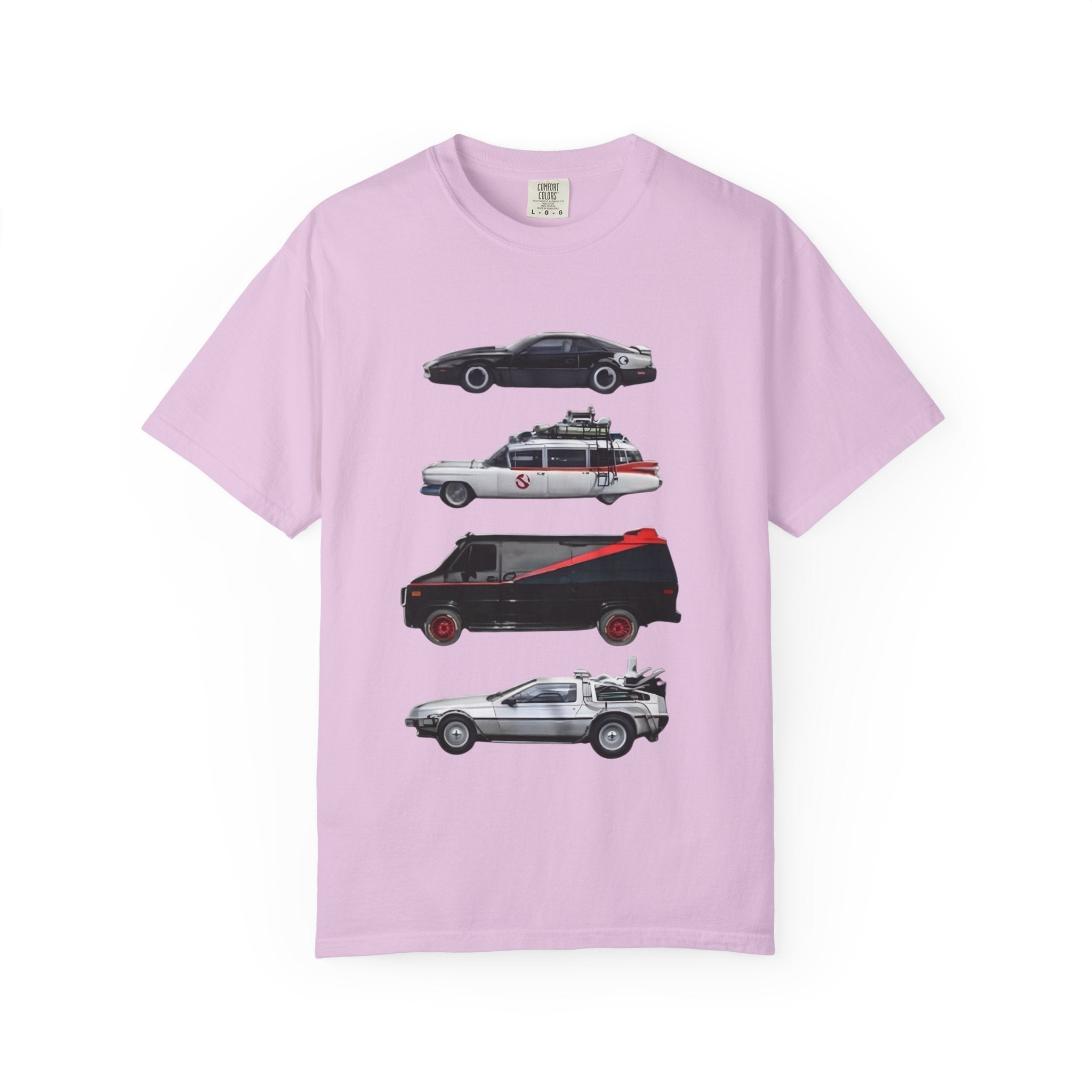 Classic TV Movie Car Stack T-Shirt — KITT, Ghostbusters, A-Team & DeLorean Tribute - Creations by Chris and Carlos