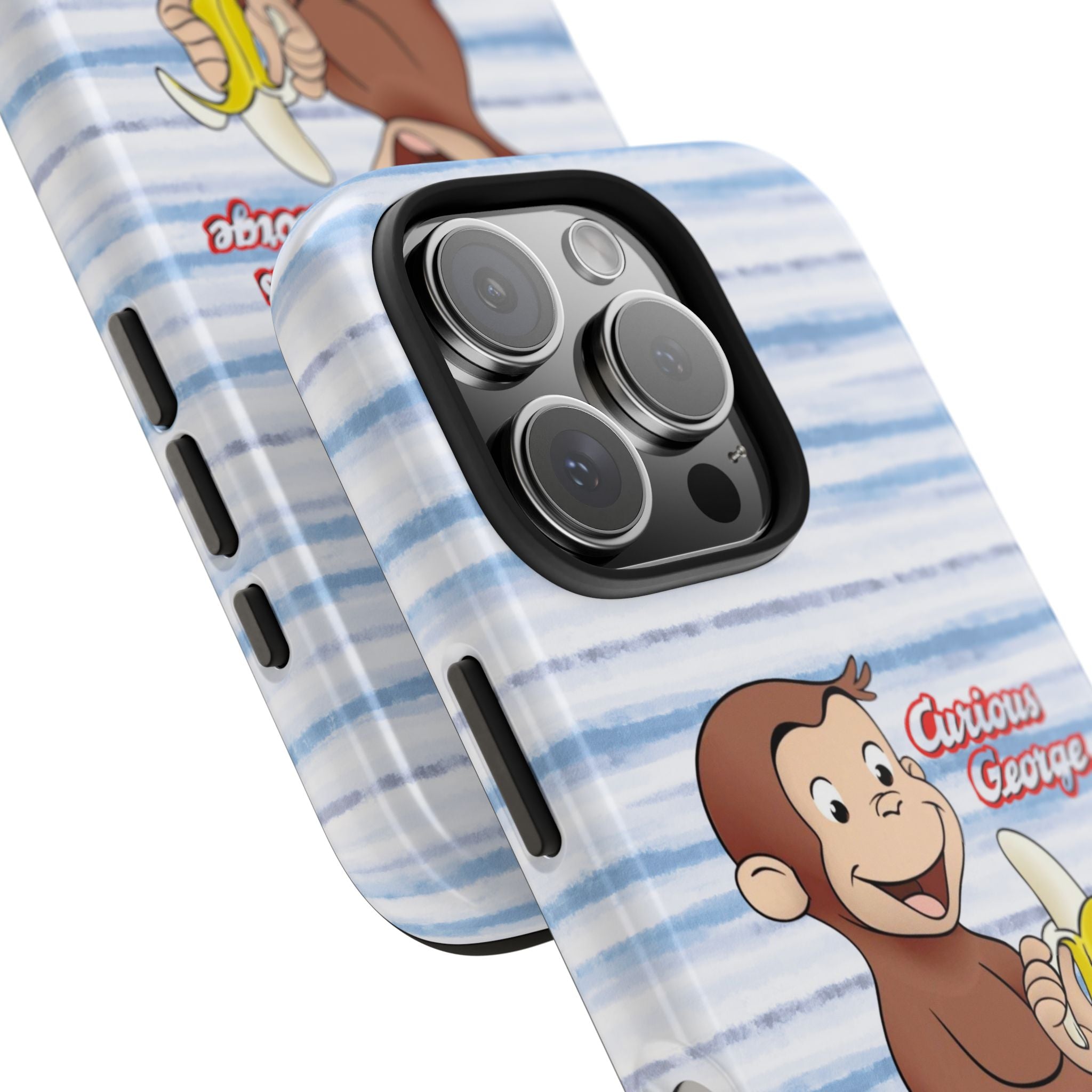 Curious George Banana Tough Phone Case — Cute Kids iPhone Cover, Blue Stripe Protective Case - Creations by Chris and Carlos