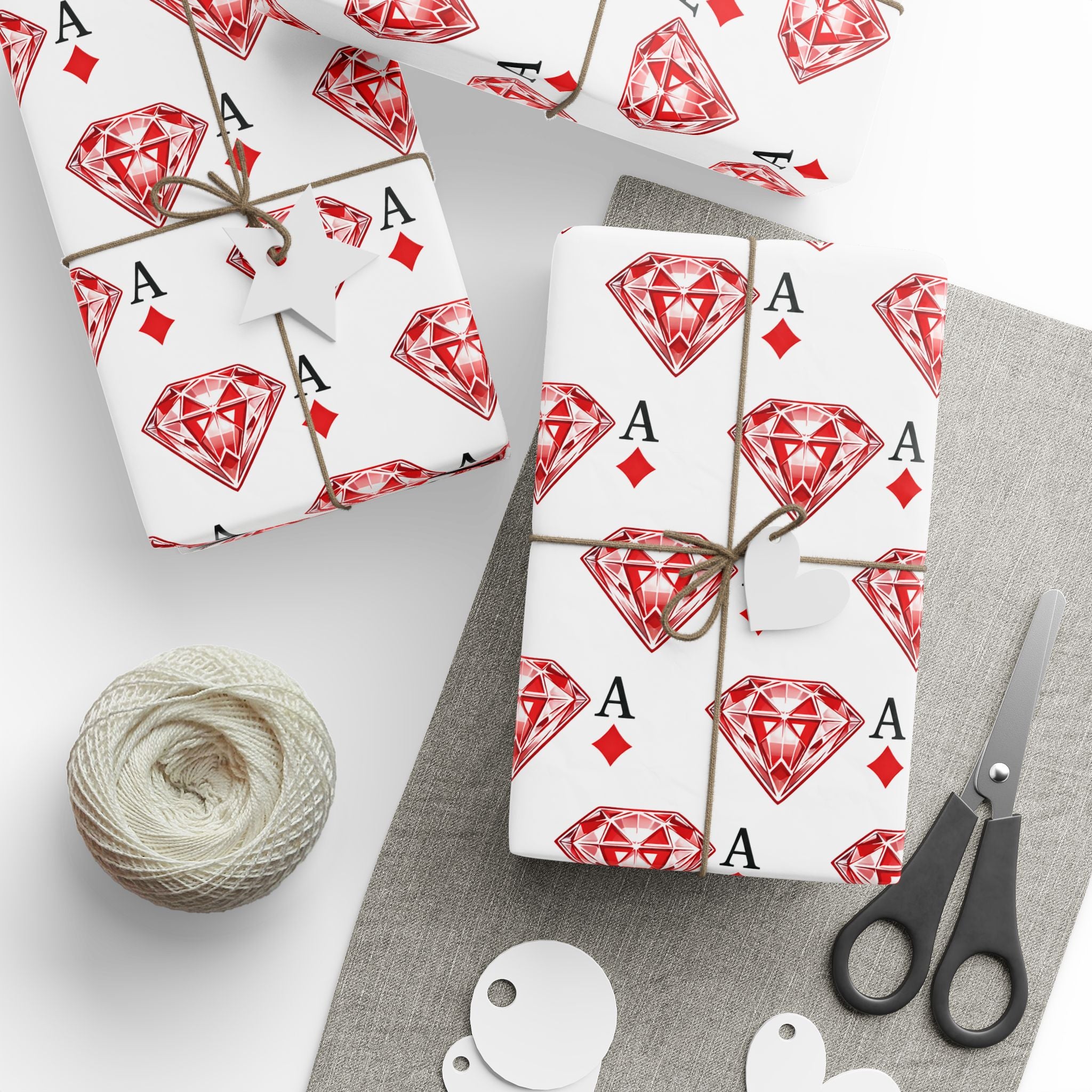 Wrapping Paper Roll — Red Ace of Diamonds Gem Pattern (Playing Card Gift Wrap) - Creations by Chris and Carlos