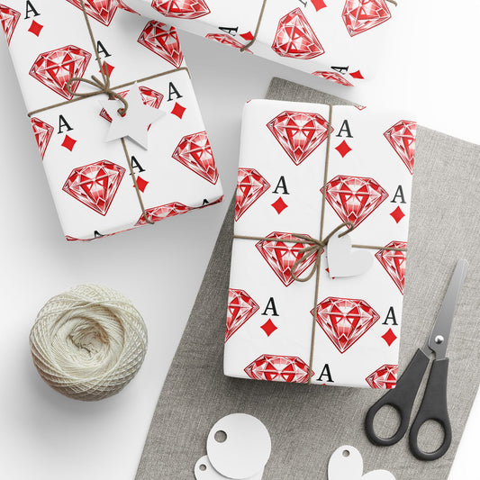 Wrapping Paper Roll — Red Ace of Diamonds Gem Pattern (Playing Card Gift Wrap) - Creations by Chris and Carlos