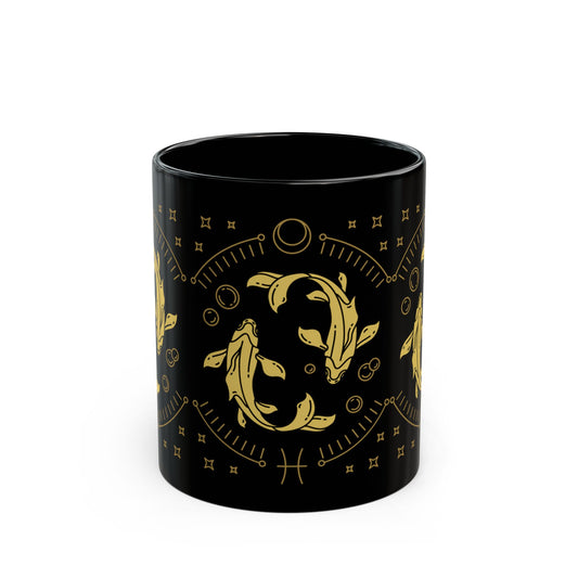 Pisces Gold Koi Black Mug — Zodiac Astrology Coffee Cup (11oz, 15oz) - Creations by Chris and Carlos