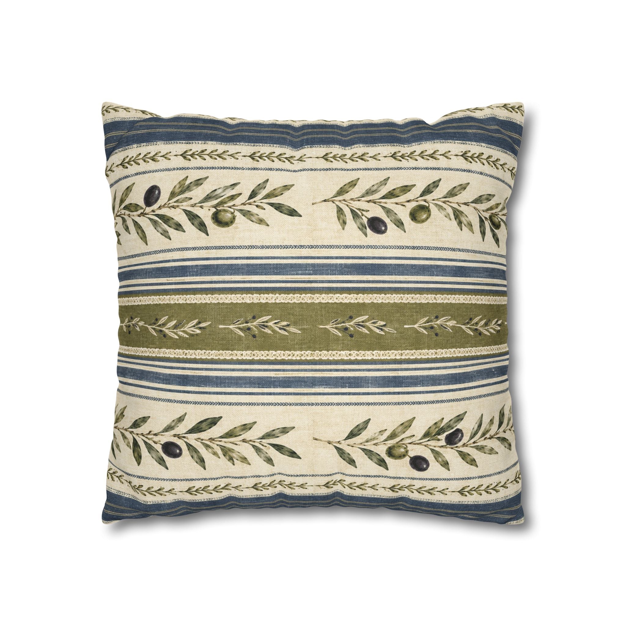 Olive & Navy Olive Branch Striped Throw Pillowcase - Creations by Chris and Carlos
