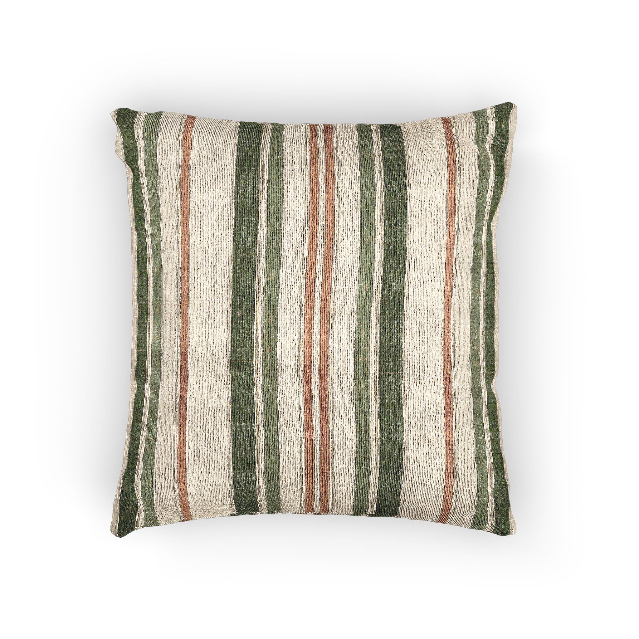 Striped Woven Pillow Cover – Neutral Green & Rust Boho Decorative Cushion - Creations by Chris and Carlos