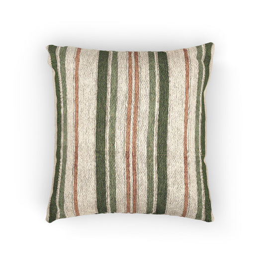 Striped Woven Pillow Cover – Neutral Green & Rust Boho Decorative Cushion - Creations by Chris and Carlos