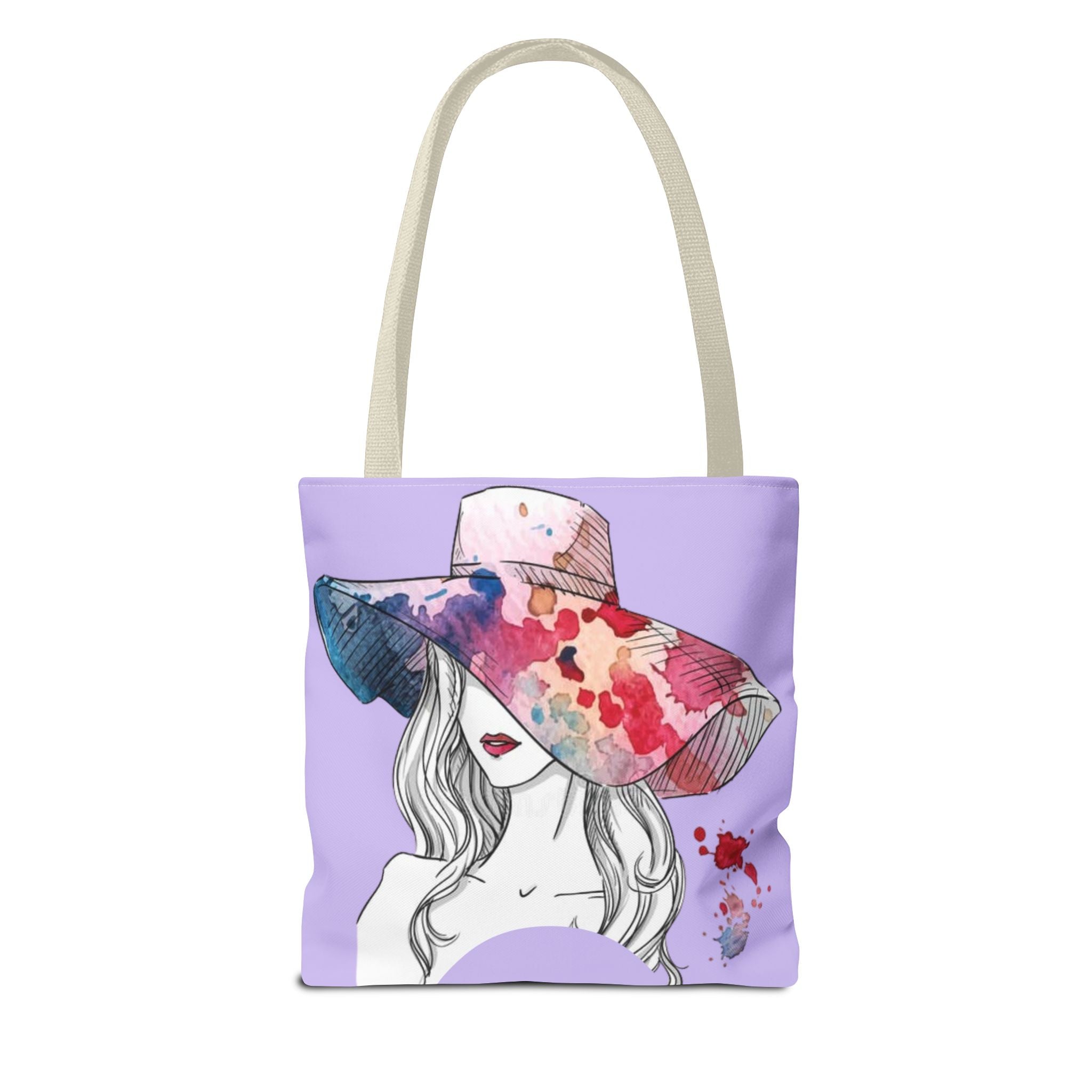 Floral Watercolor Sunhat Tote Bag — Fashionable Illustrated Woman Beach Tote - Creations by Chris and Carlos