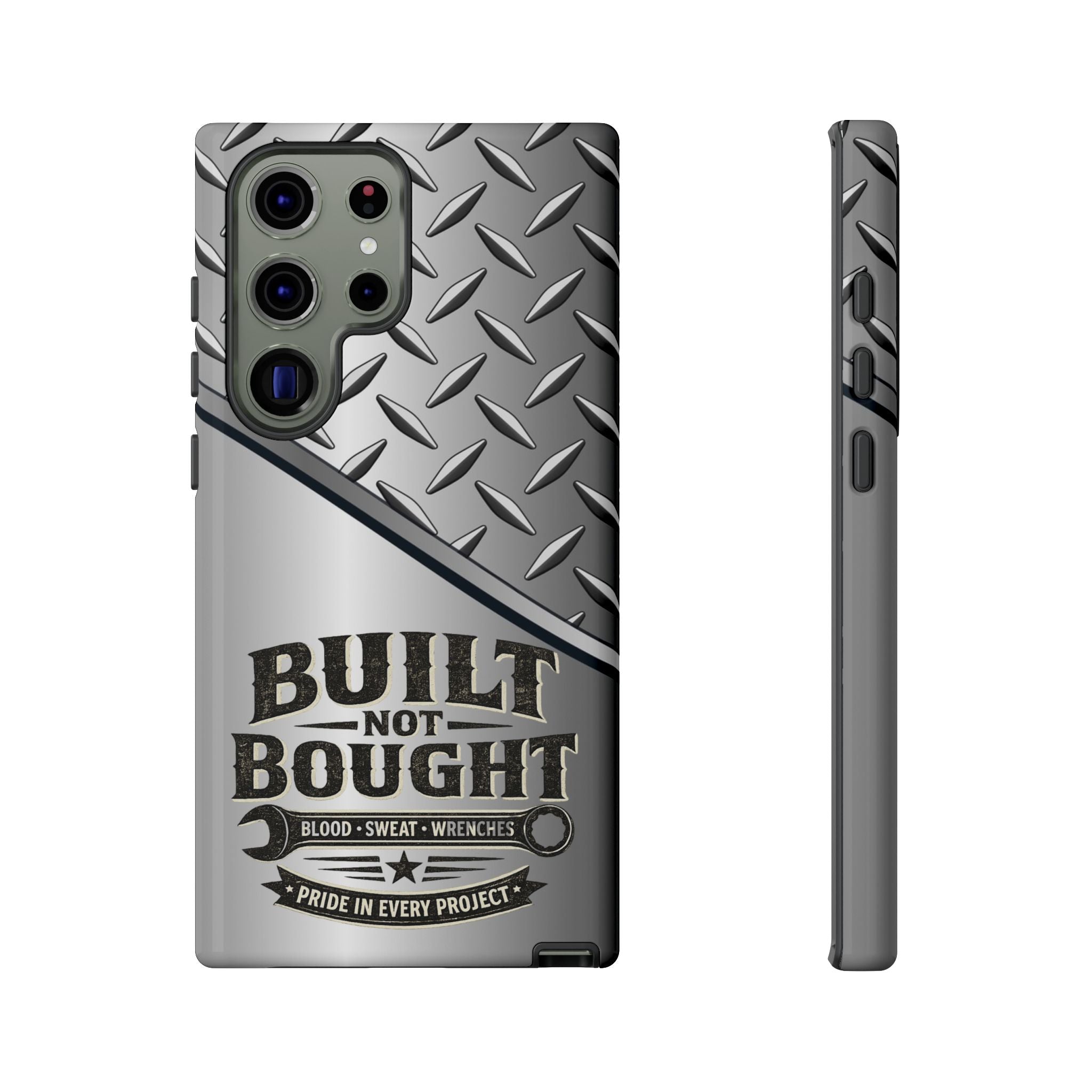 Built Not Bought Metal Diamond-Plate Phone Case — Rugged Tool Lover Gift - Creations by Chris and Carlos