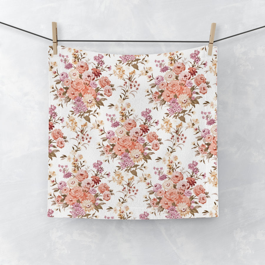 English Ivy & Rose Floral Rose Bouquet Face Towel — Vintage Pink Floral Cotton Face Cloth
