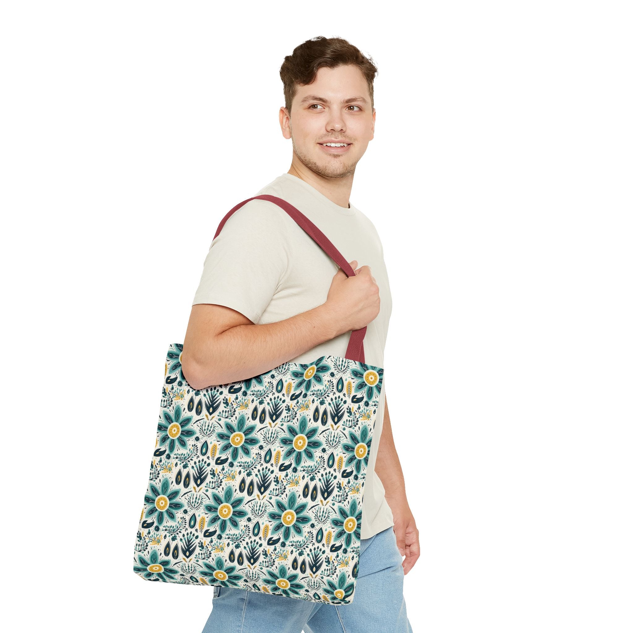 Sol y Alegría (Sun and Joy) Collection- Cactus Succulent Pattern Microfiber Blanket Soft Velveteen Throw for Home & Garden Lovers Floral Folk Art Tote Bag — Teal & Mustard All-Over Print - Creations by Chris and Carlos