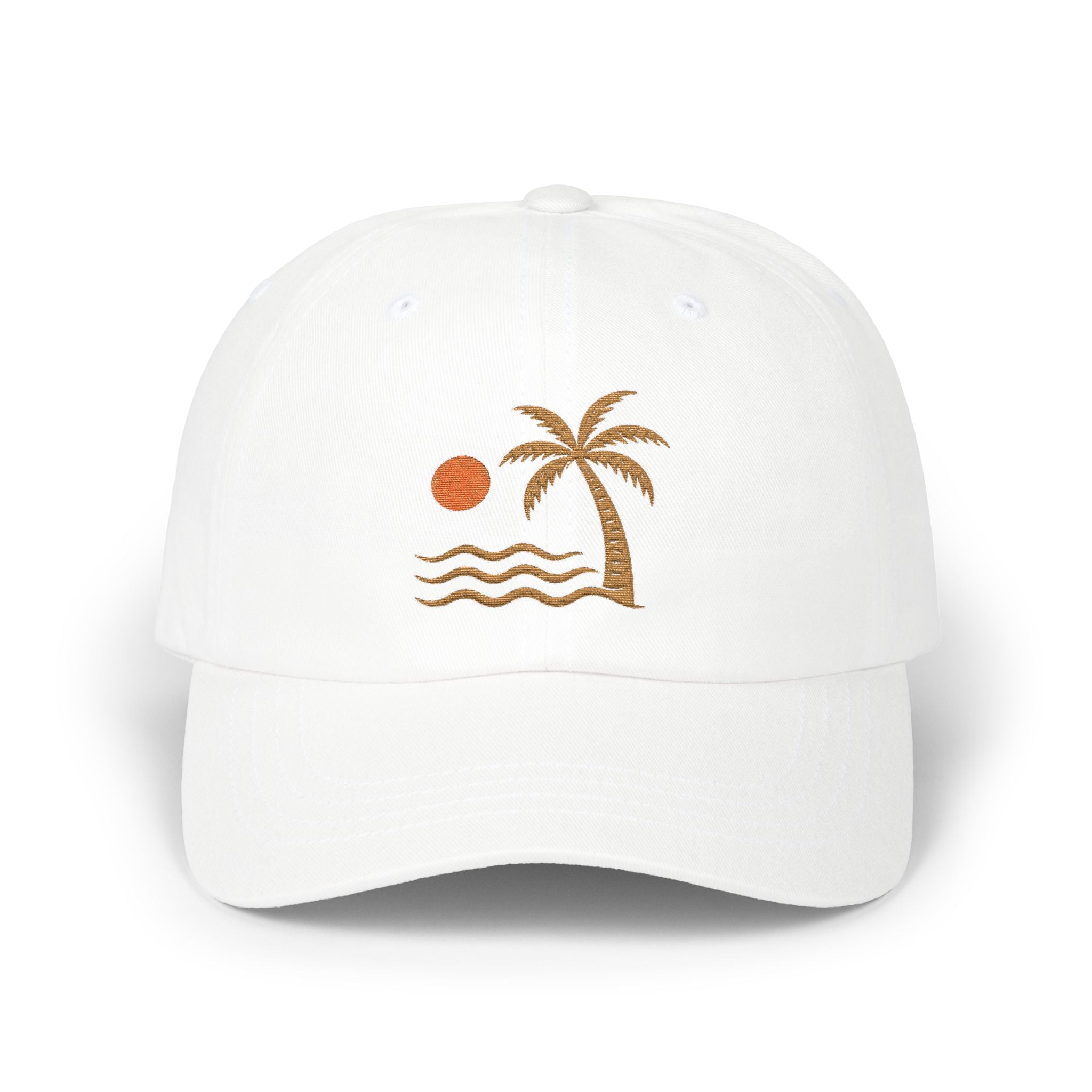 Dad Cap — Embroidered Palm Tree Sunset Beach Hat - Creations by Chris and Carlos