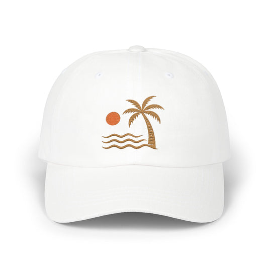 Dad Cap — Embroidered Palm Tree Sunset Beach Hat - Creations by Chris and Carlos