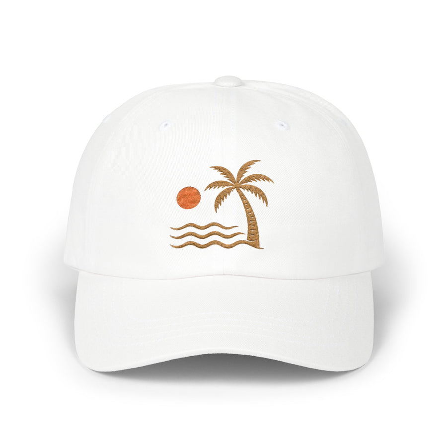 Dad Cap — Embroidered Palm Tree Sunset Beach Hat