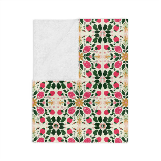 Floral Kaleidoscope Velveteen Blanket – Pink Green Geometric Microfiber Throw - Creations by Chris and Carlos