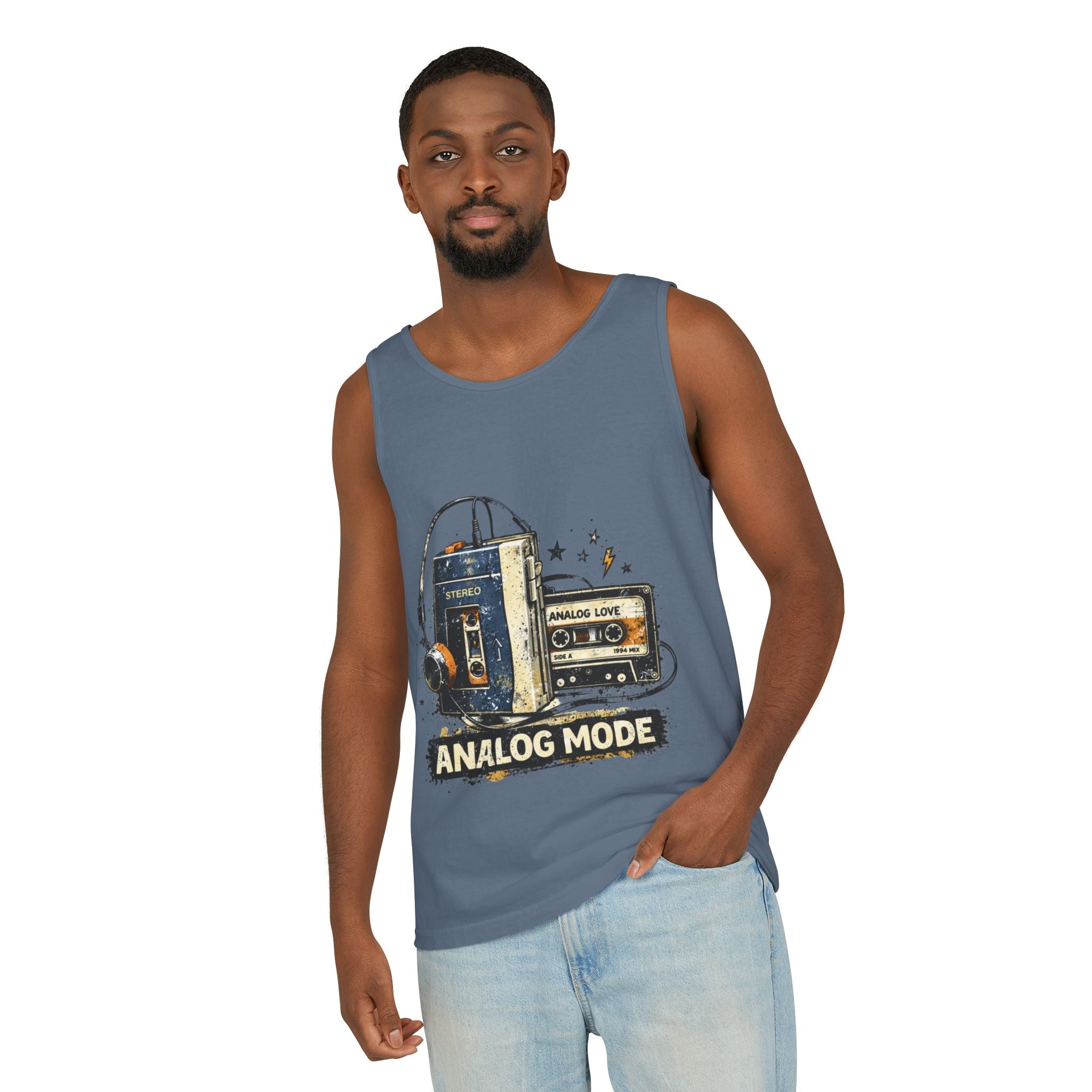 Analog Mode Tank Top — Retro Cassette & Headphones Vintage Music Tee - Creations by Chris and Carlos
