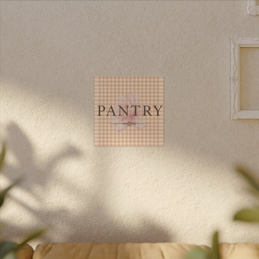 Pantry Wall Canvas — Beige Gingham Floral Kitchen Sign - Creations by Chris and Carlos