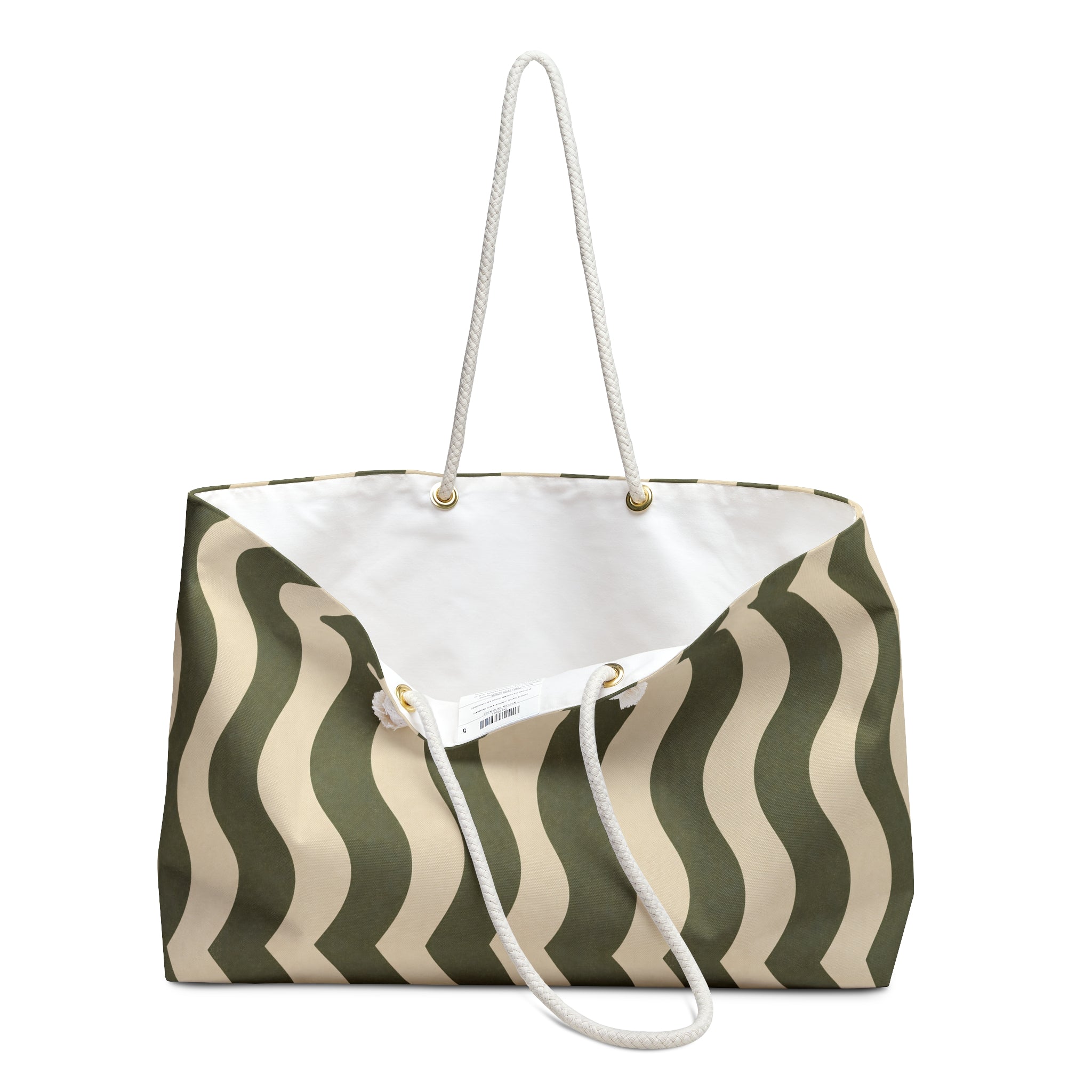 Olive Wavy Stripe Weekender Bag — Retro Beach Travel Tote - Creations by Chris and Carlos